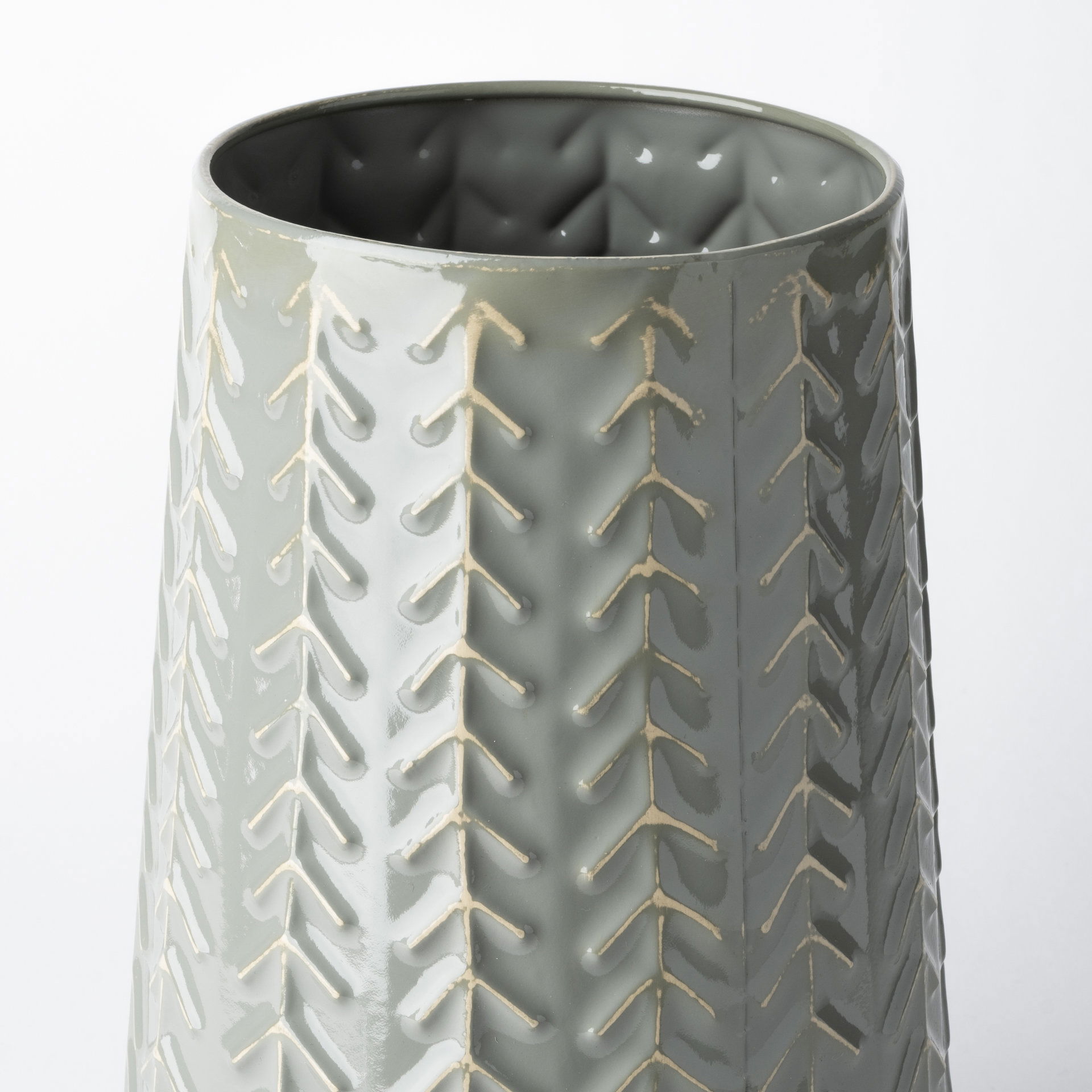 Gemma III Metal Glossy Green/Gray Chevron Vase, by Mercana, 7.09" length x 7.09" width x 11.42" height View 4
