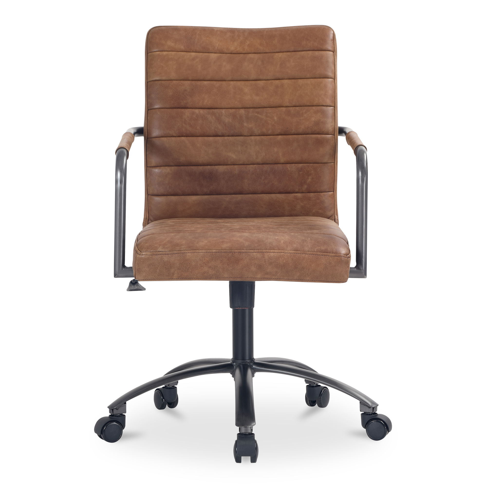 Roy Office Chair Open Road Brown Leather, by Moe's Home, 21.85" width x 36" height x 27.17" depth View 1