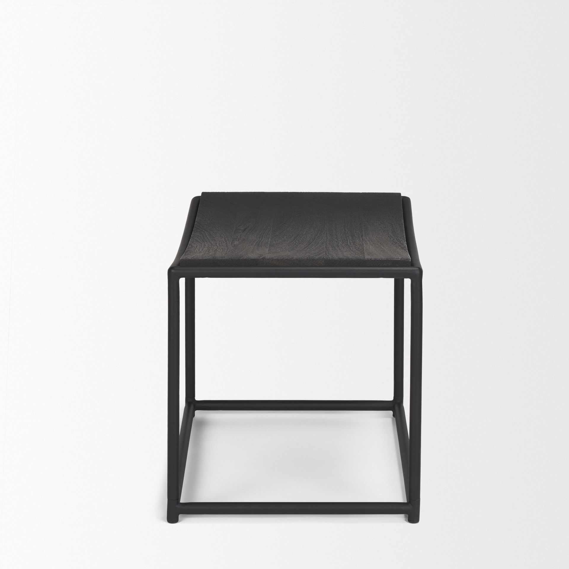 Taniel Textured Black Wood with Black Metal Stool, Ottoman by Mercana, 23.25" length x 16" width x 17" height View 4
