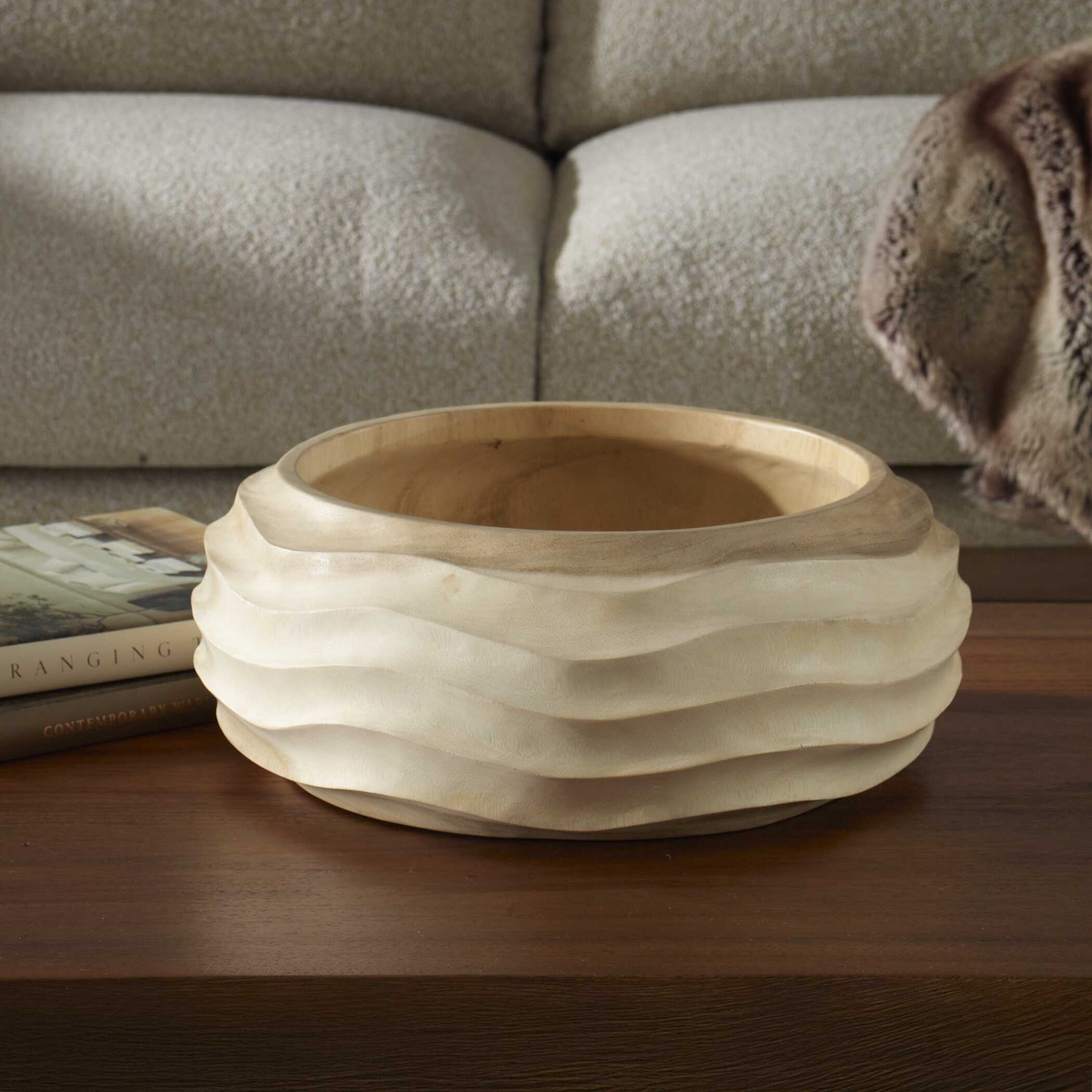 Waveform Bleached Wood Bowl large image 