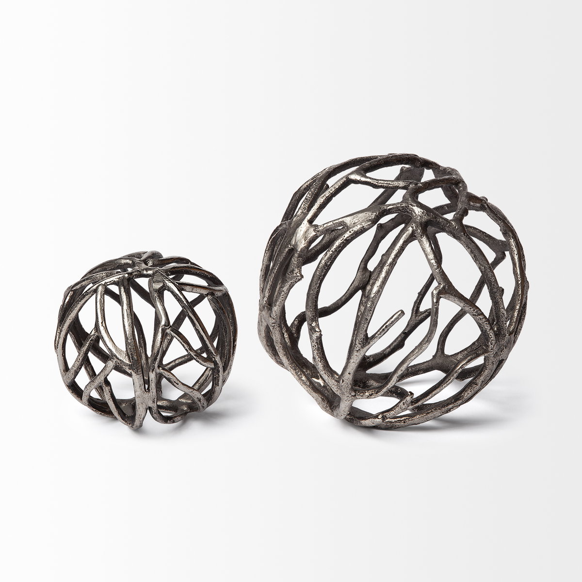Sphaira II Large 7L x 7W Silver Cast Aluminum Decorative Tree Branch Orb, Decorative Object by Mercana, 7" length x 7" width x 7" height View 4