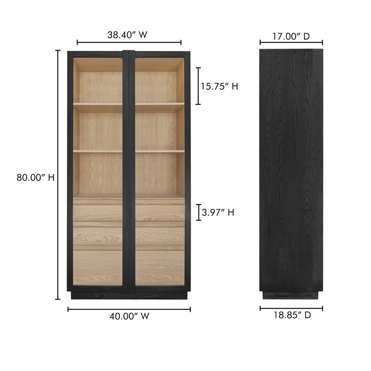 Charlotte Tall Cabinet Black, Cabinets & Sideboard by Moe's Home, 40" width x 80" height x 18.85" depth View 18