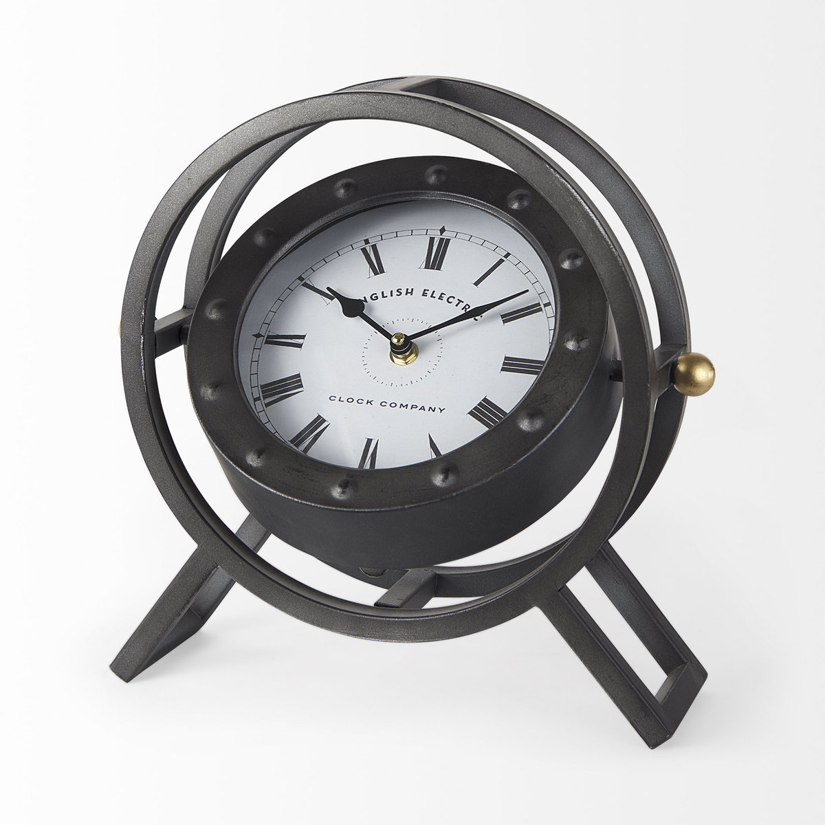Gaston Gray Metal Circular Table Clock, by Mercana, 11.81" length x 3.15" width x 11.42" height View 7