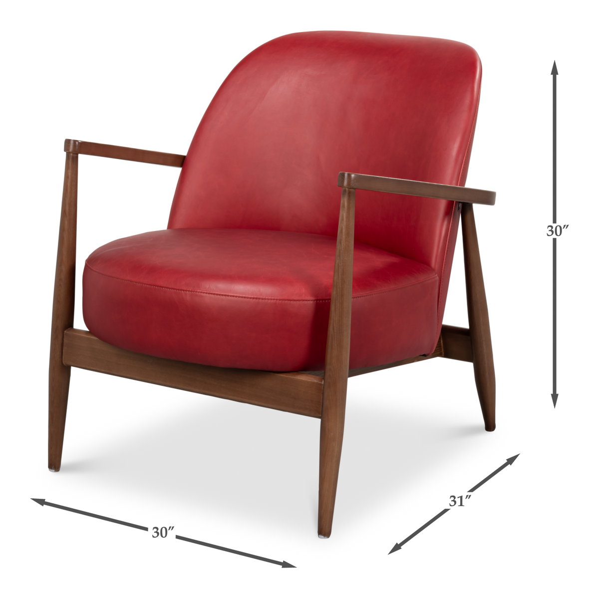Pindar Armchair  Leather  New Rouge Red, by Sarreid, 2'7" length x 2'6" width x 2'6" height View 13