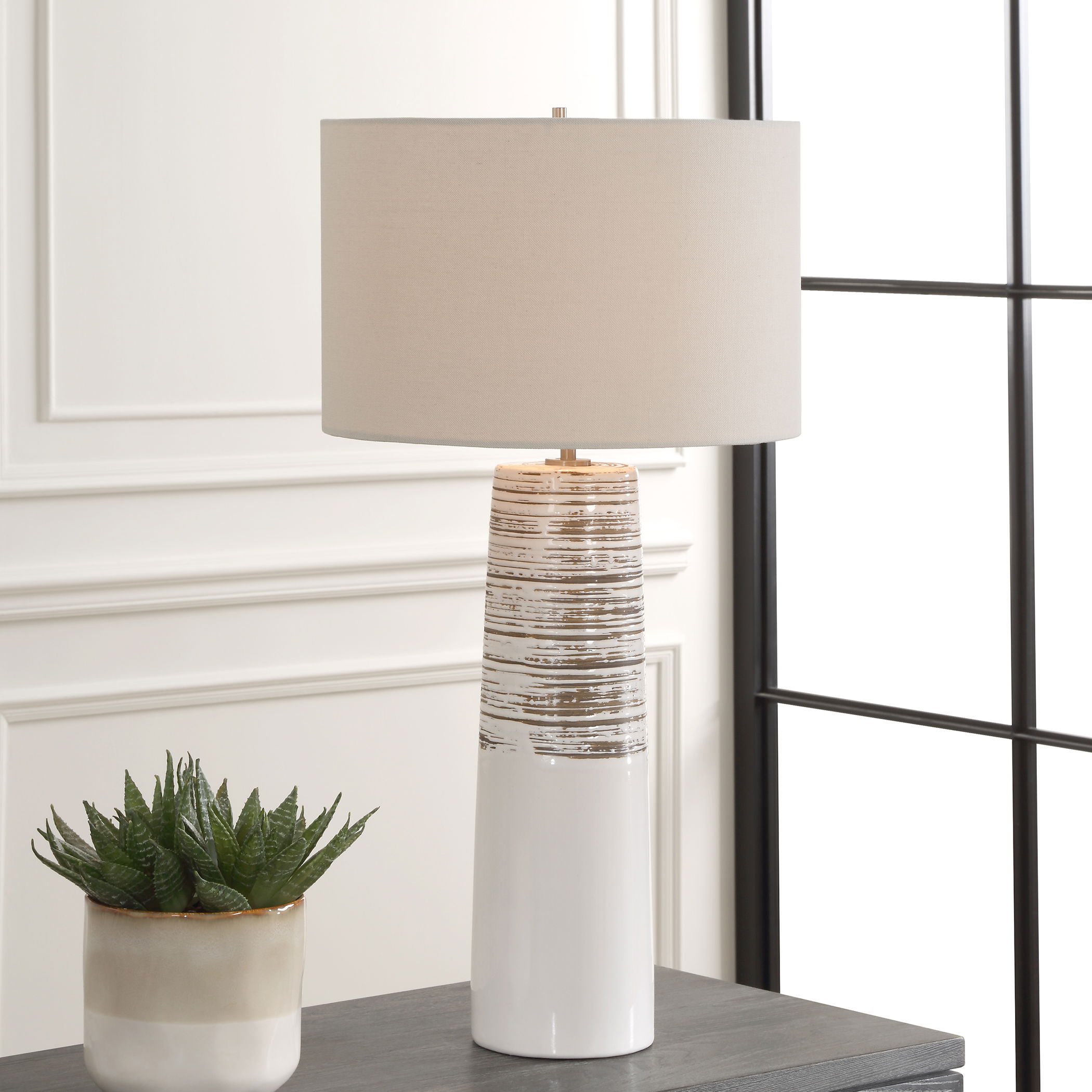 Haven White Glaze Table Lamp large image 