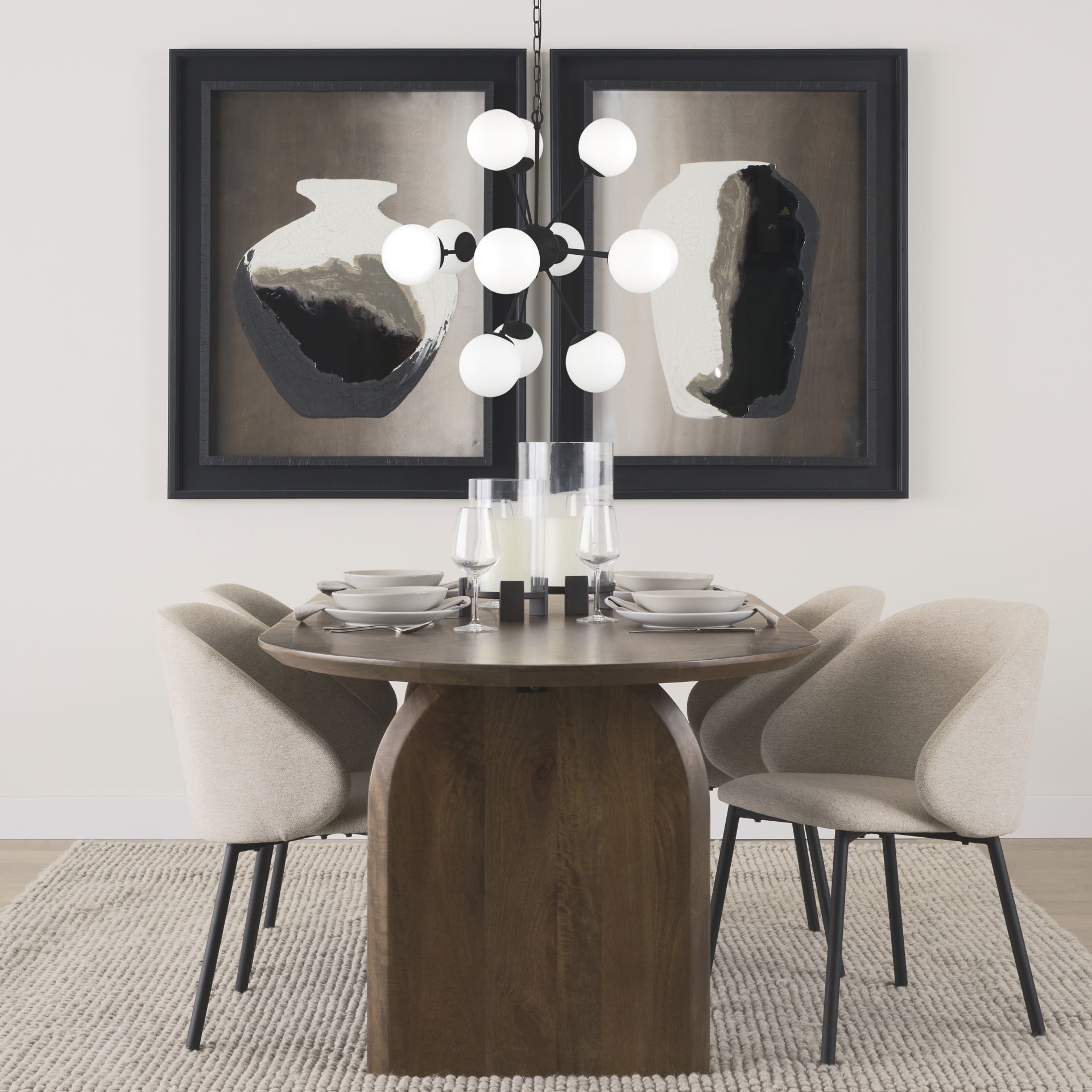 Barbara Matte Black Metal with Frosted Glass Globes 11-Light Chandelier, by Mercana, 31.5" length x 31.5" width x 31.5" height View 2