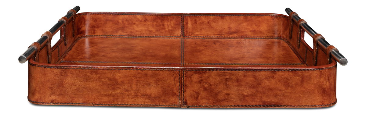 Safari Leather Tray, by Sarreid, 1'3" length x 1'7" width x 2" height View 3