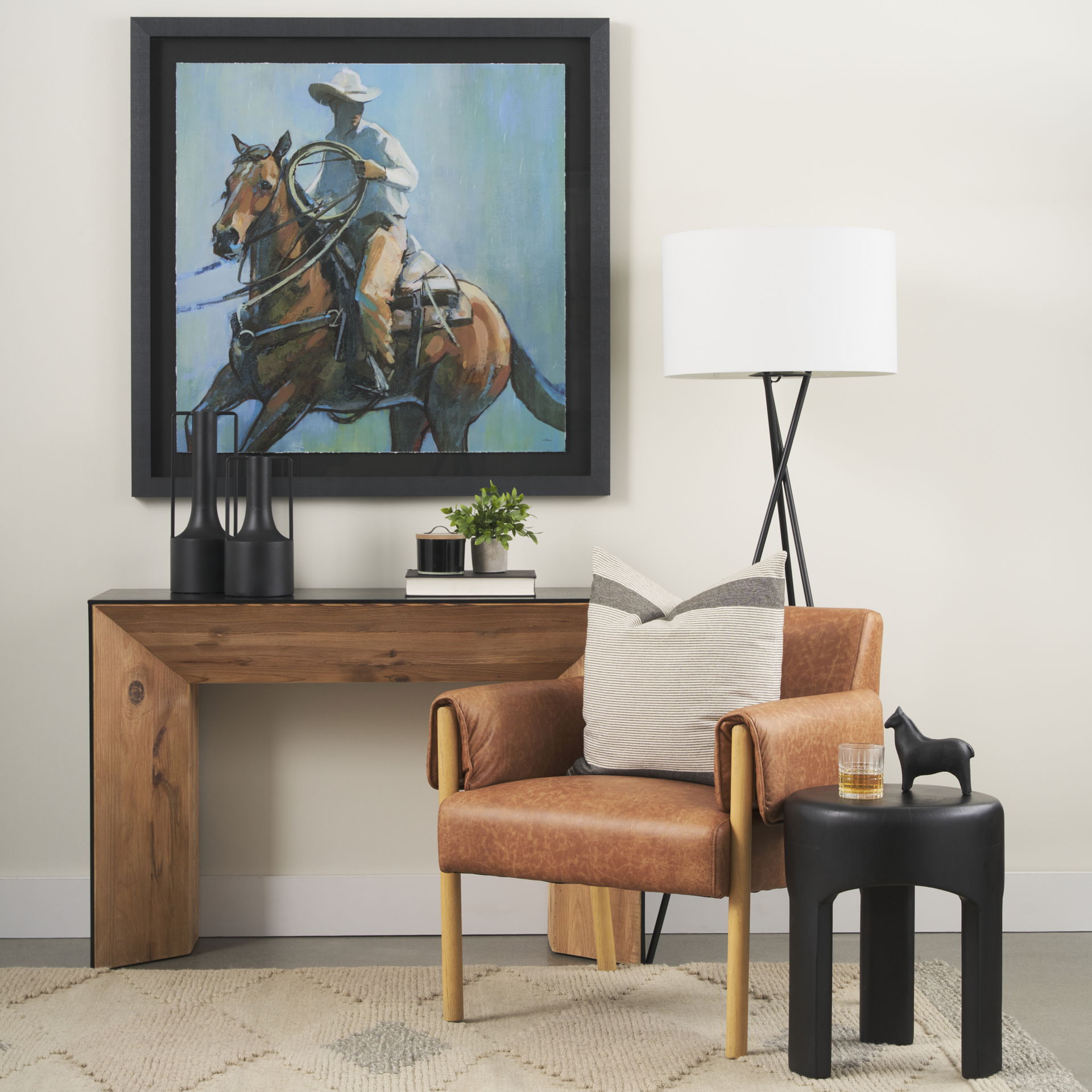 Tabor Natural Wood with Black Oak Waterfall Console Table large image 