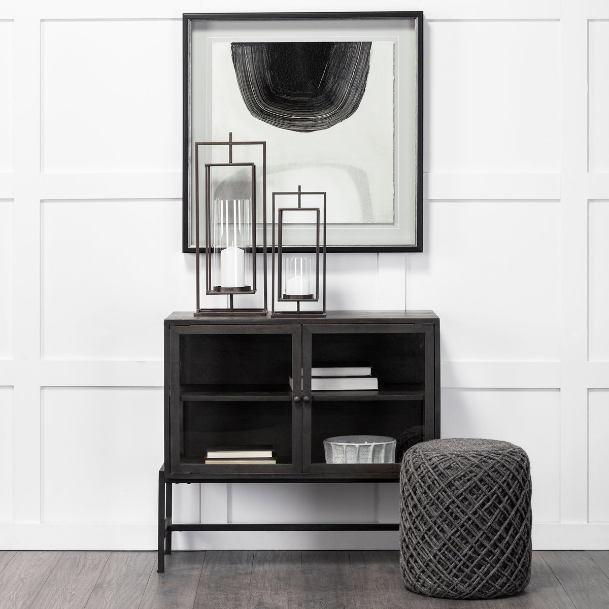 Albus I Large Black Metal Rectangular Table Candle Holder, Candles & Candle Holder by Mercana, 9.25" length x 9.25" width x 23.82" height View 2