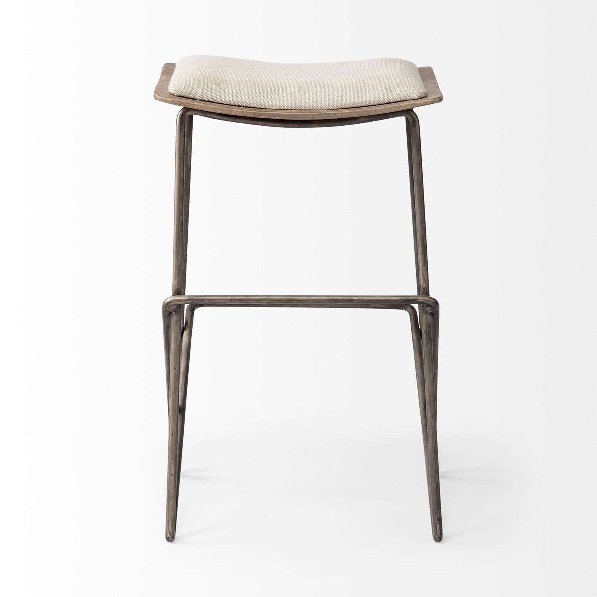 Katniss Backless 26in Seat Counter Stool | Cream Fabric with Gold Metal, Counter & Bar Stool by Mercana, 16" length x 16" width x 26" height View 6