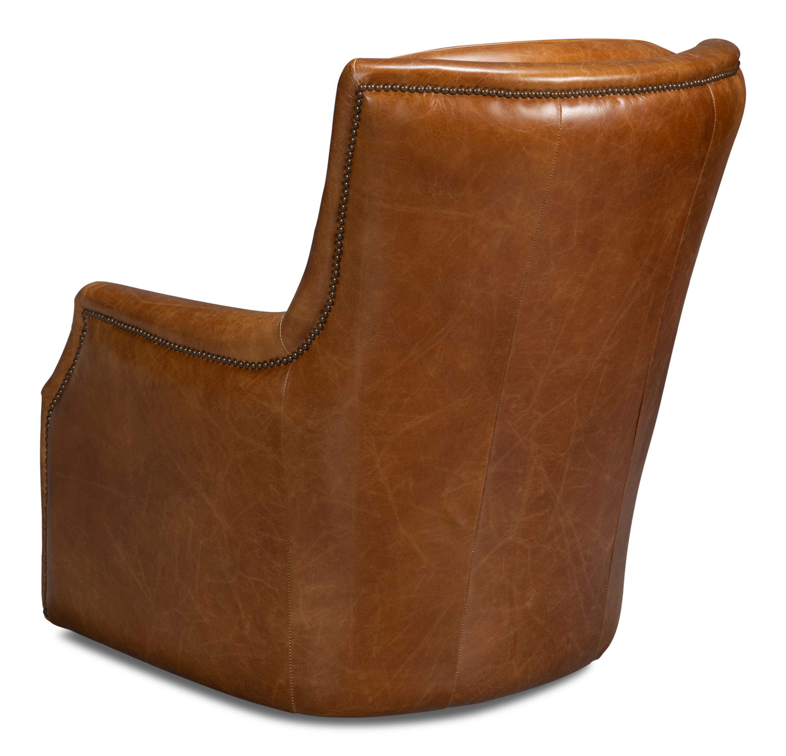 Baker Leather Swivel Chair, Cuba Brown, Seating by Sarreid, 31" length x 38" width x 38" height View 11