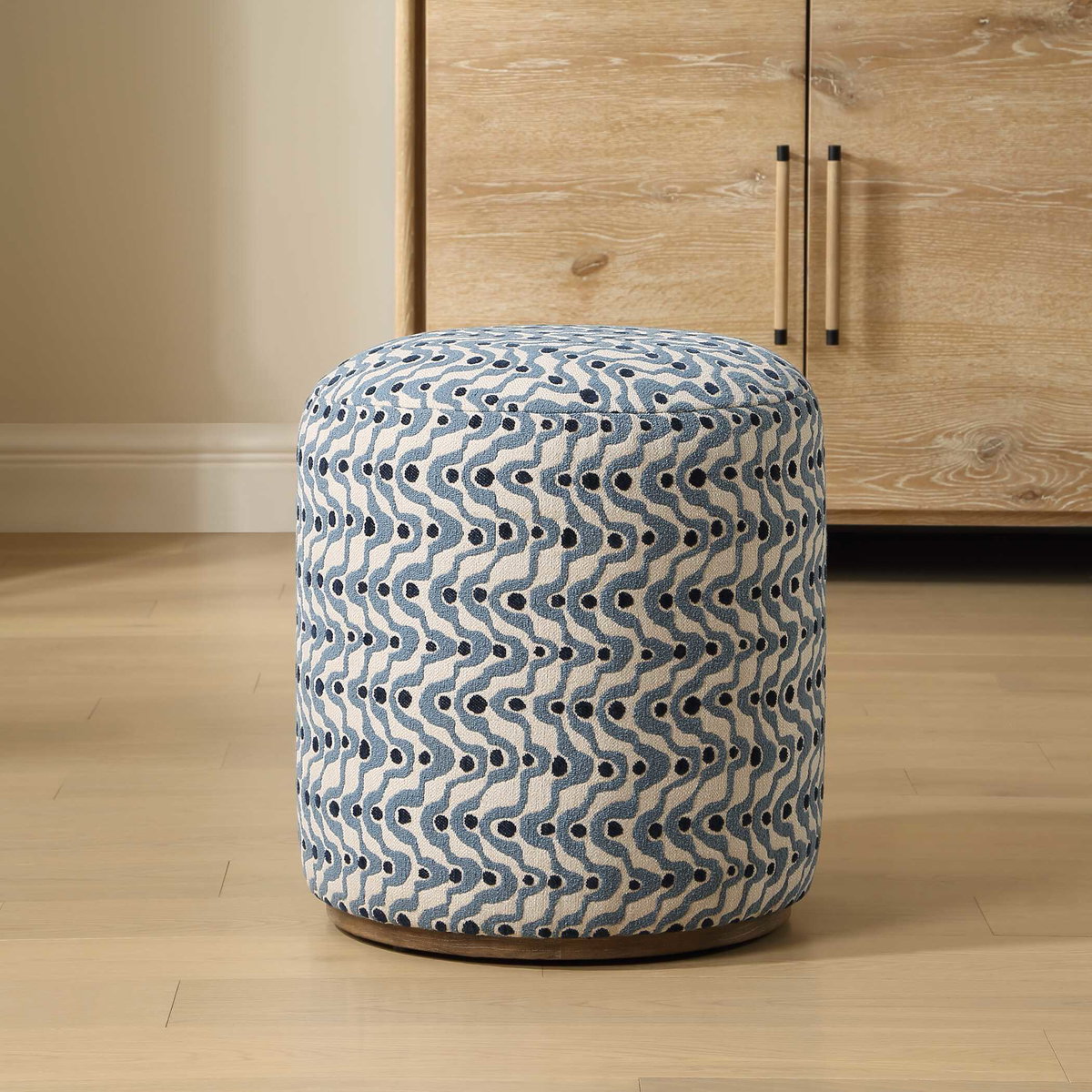Cas Blue Fabric Ottoman, by Uttermost, 17" width x 18" height x 17" depth View 2