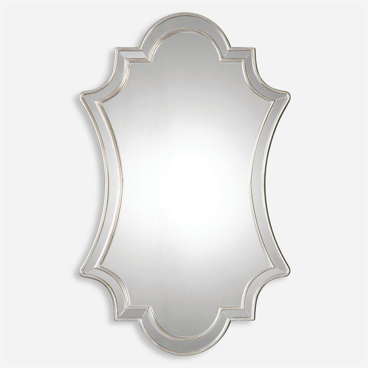 Elara Antiqued Silver Wall Mirror, by Uttermost, 27" width x 43" height x 1.12" depth View 1