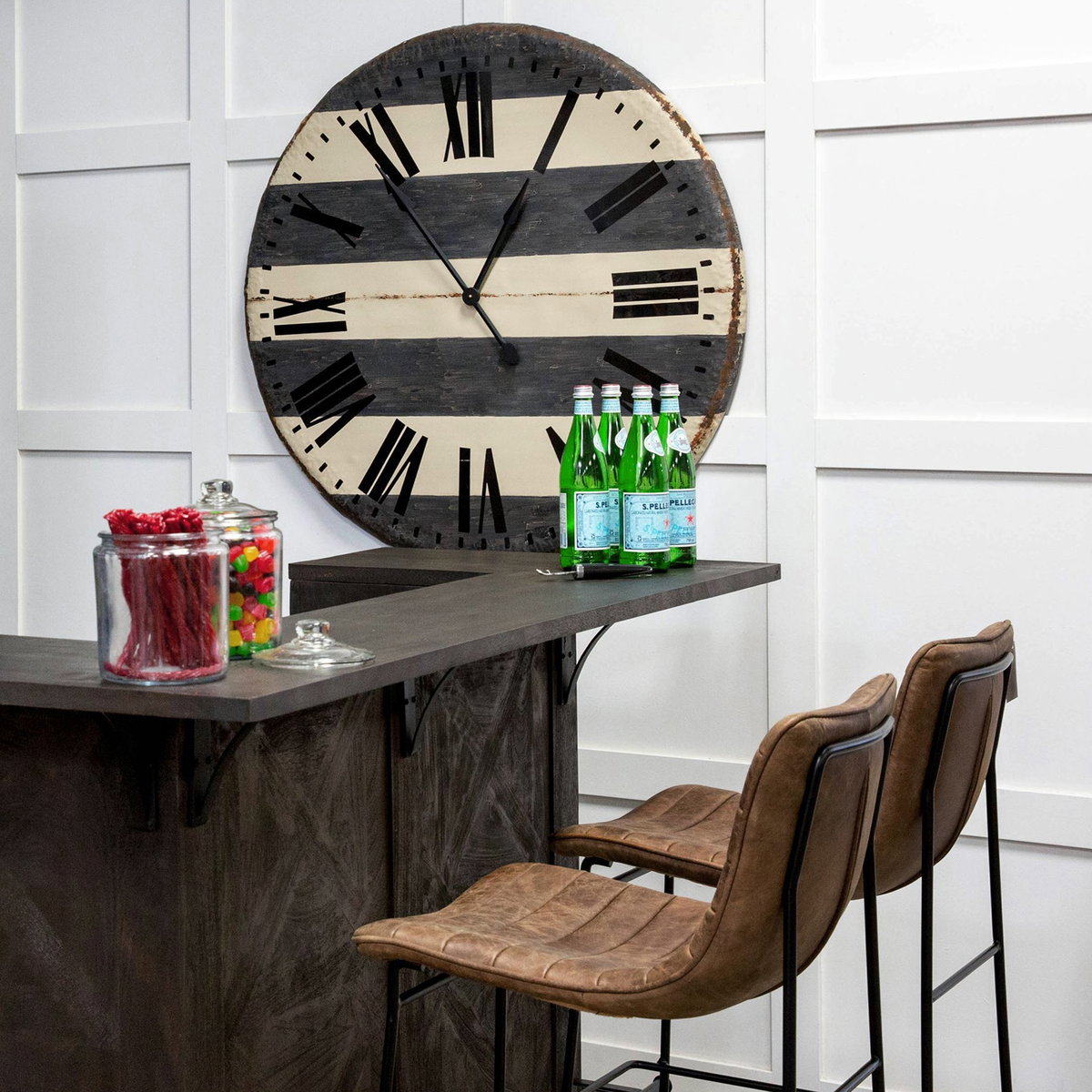 Meritt 37' Total Height Brown Leather Seat Black Metal Frame Stool, Counter & Bar Stool by Mercana, 17.7" length x 21.7" width x 37.8" height View 3