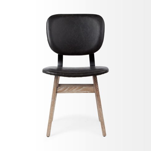 Haden I Black Faux-Leather Wrap Brown Solid Wood and Iron Base Dining Chair