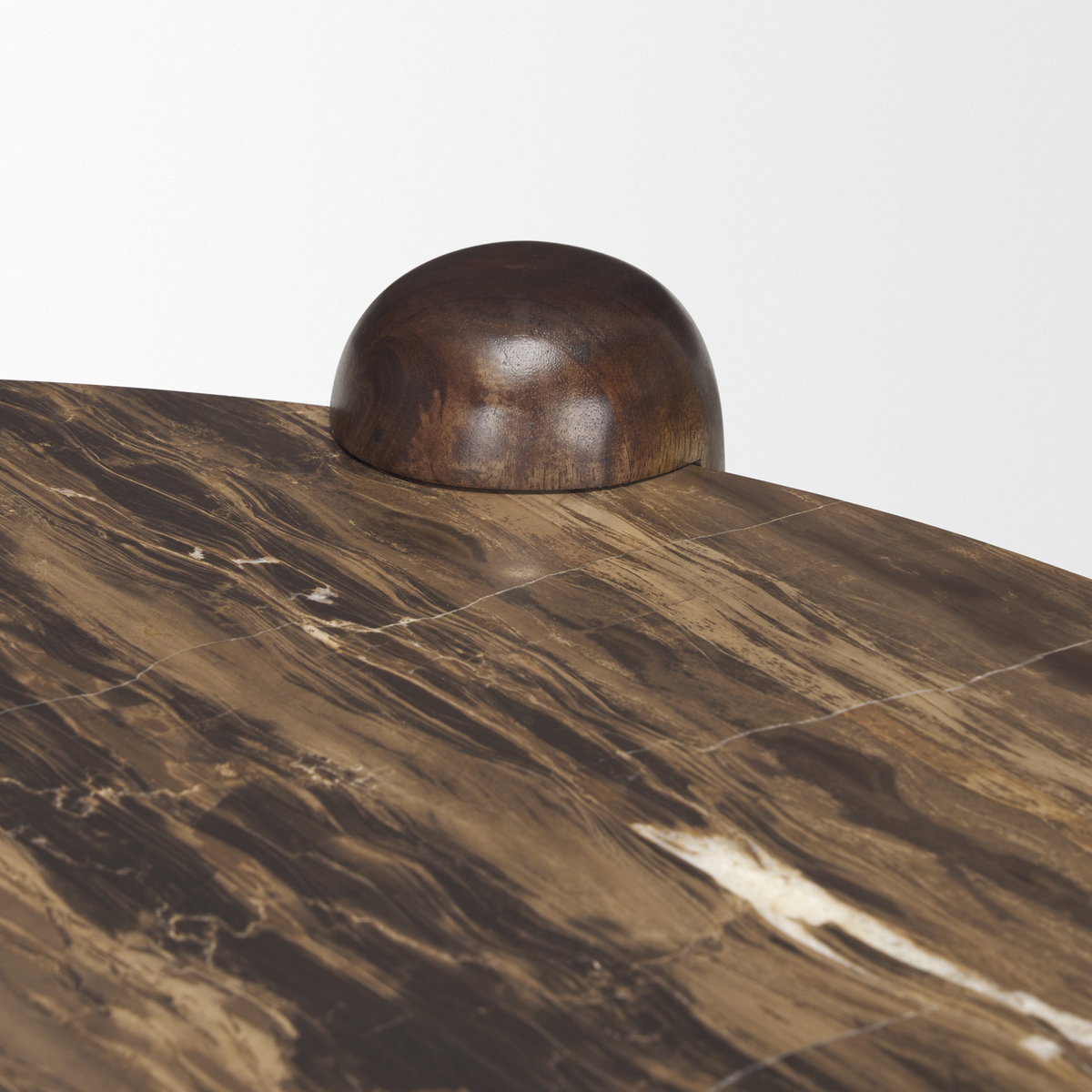 Jovia Brown Mango Wood with Cappuccino Marble Round Coffee Table, by Mercana, 36" length x 36" width x 16" height View 11