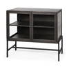 Arelius  36L x 18W Black-Brown Wood, Black Metal Base with 2 Glass Doors Accent Cabinet, Cabinets & Chest by Mercana, 36" length x 18" width x 32" height thumbnail 1