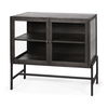 Arelius  36L x 18W Black-Brown Wood, Black Metal Base with 2 Glass Doors Accent Cabinet, Cabinets & Chest by Mercana, 36" length x 18" width x 32" height thumbnail 1