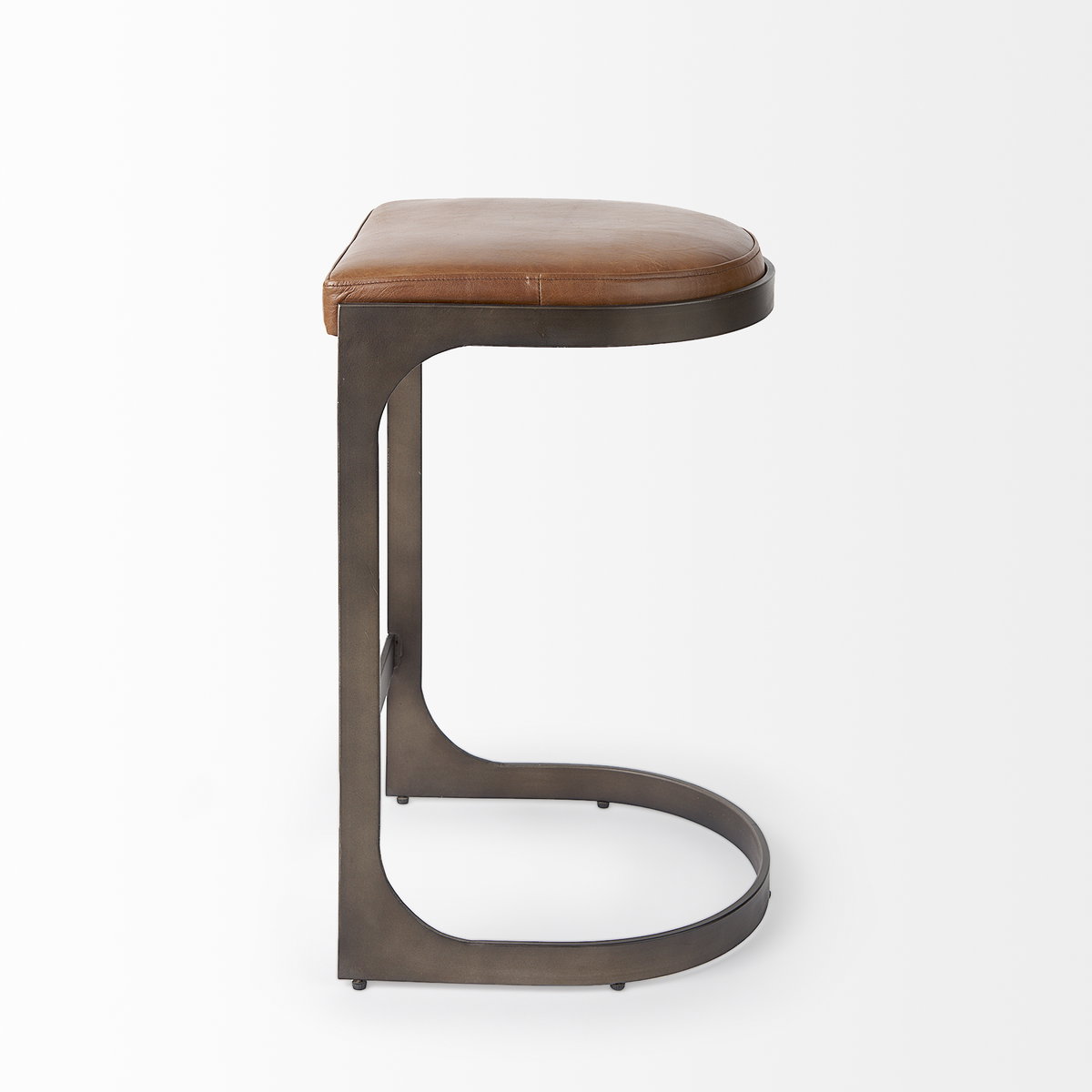 Tyson Backless 27.5in Seat Counter Stool | Brown Leather with Metal, Counter & Bar Stool by Mercana, 17.25" length x 17.5" width x 28" height View 3