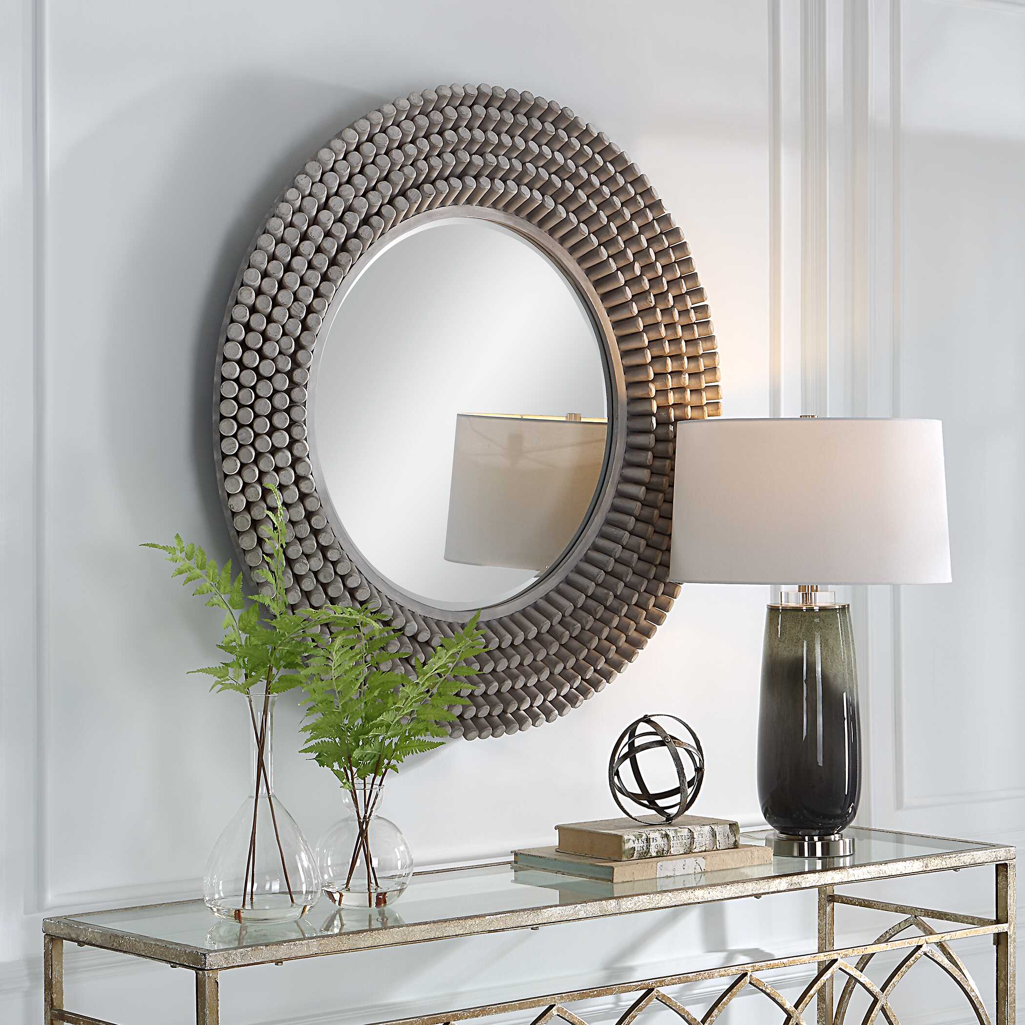 Portside Round Gray Mirror, by Uttermost, 39.75" width x 39.75" height x 3" depth View 4