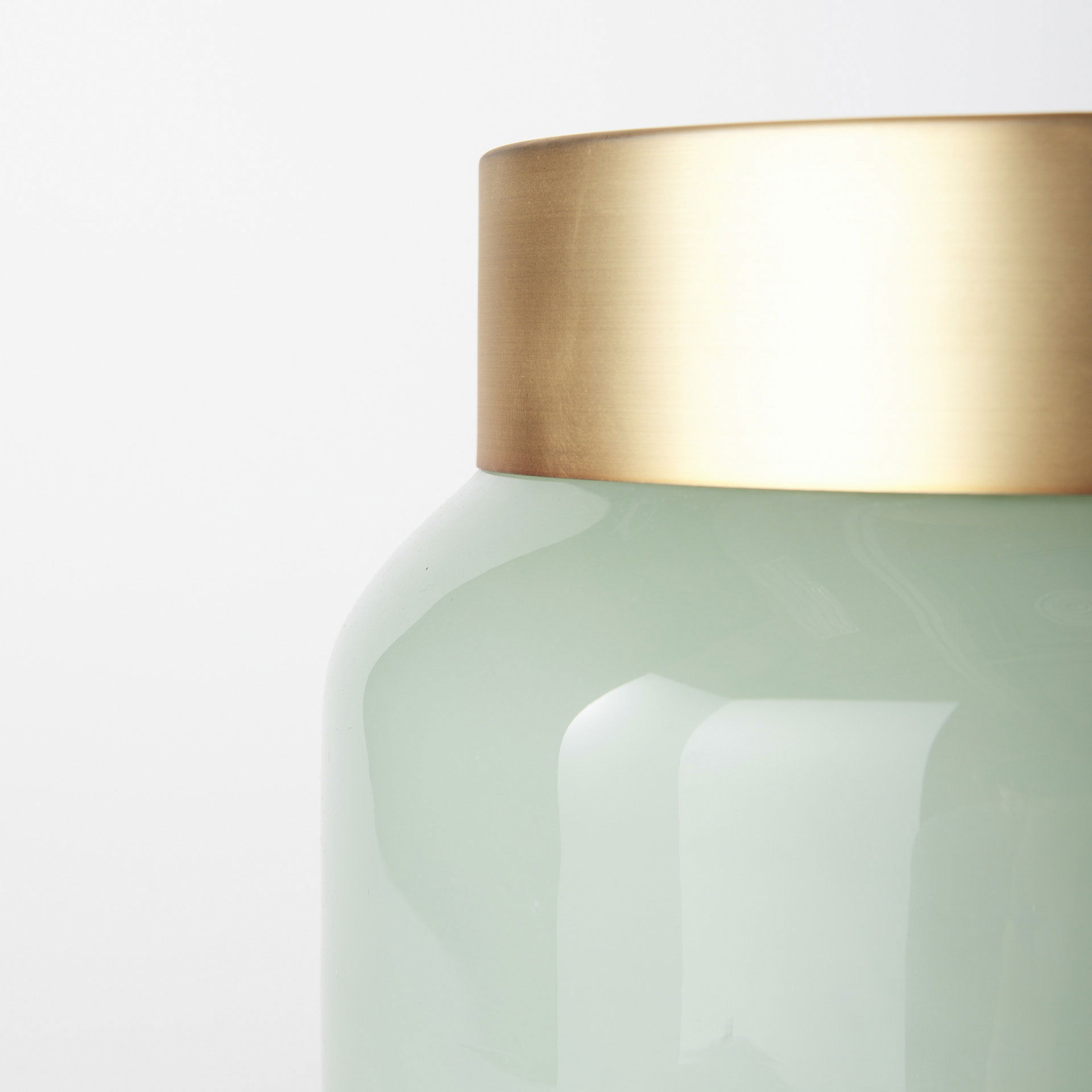 Minty   Green Glass Vase with Matte Gold Metal Neck Cuff, by Mercana, 9.92" length x 9.92" width x 9.61" height View 9
