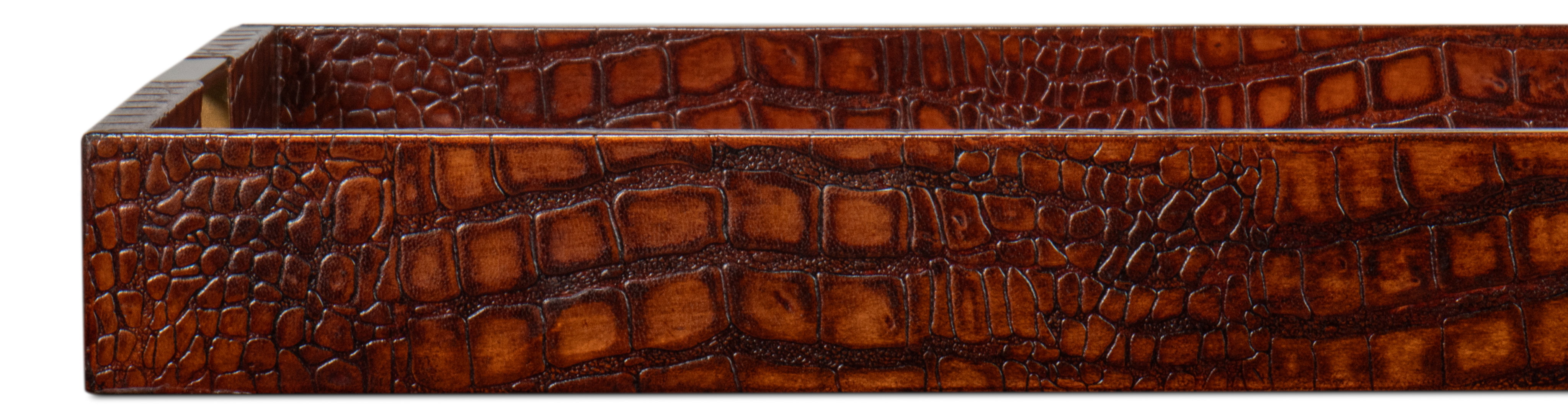 Norton Leather Tray, Croco Leather, Tan, Decor by Sarreid, 24" length x 18" width x 2.5" height View 5