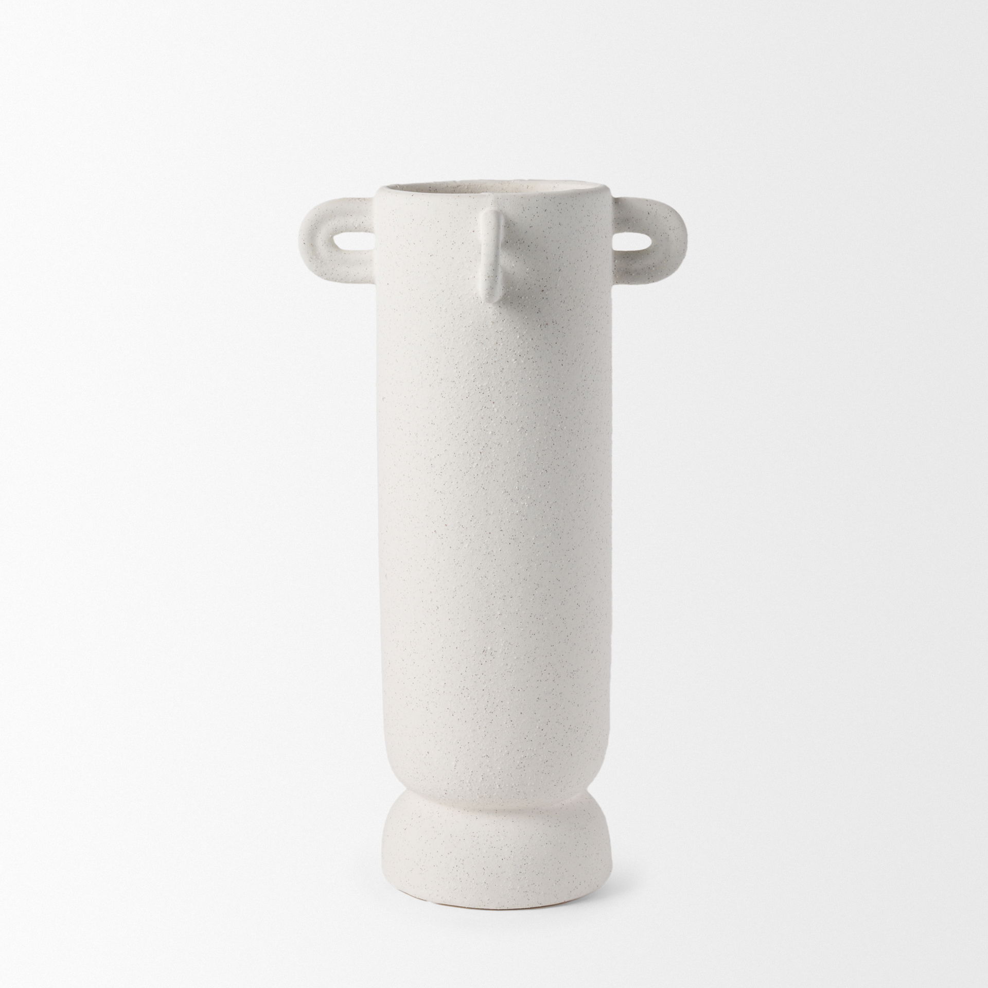 Dylan Tall Textured Off White with Handles Ceramic Vase, by Mercana, 8.5" length x 8.5" width x 16" height View 6