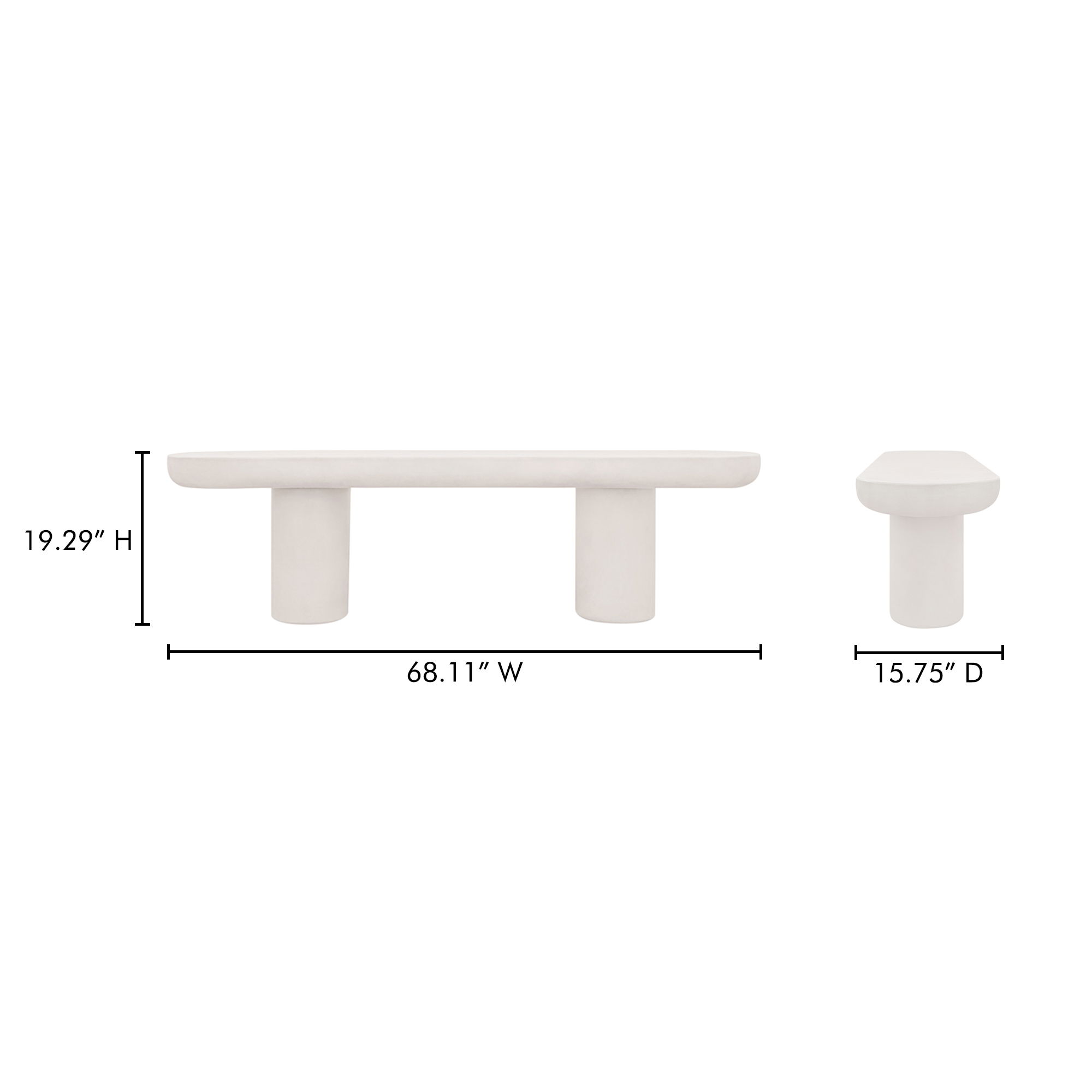 Rocca Bench Cream, Benche by Moe's Home, 68.11" width x 19.29" height x 15.75" depth View 8