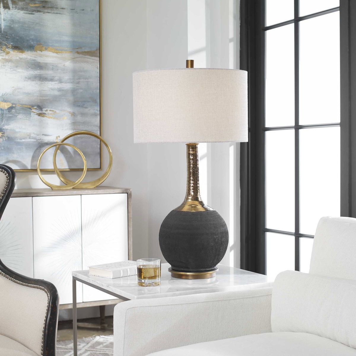 Arnav Textured Black Lamp, Table Lamp by Uttermost, 17" width x 32" height x 17" depth View 2
