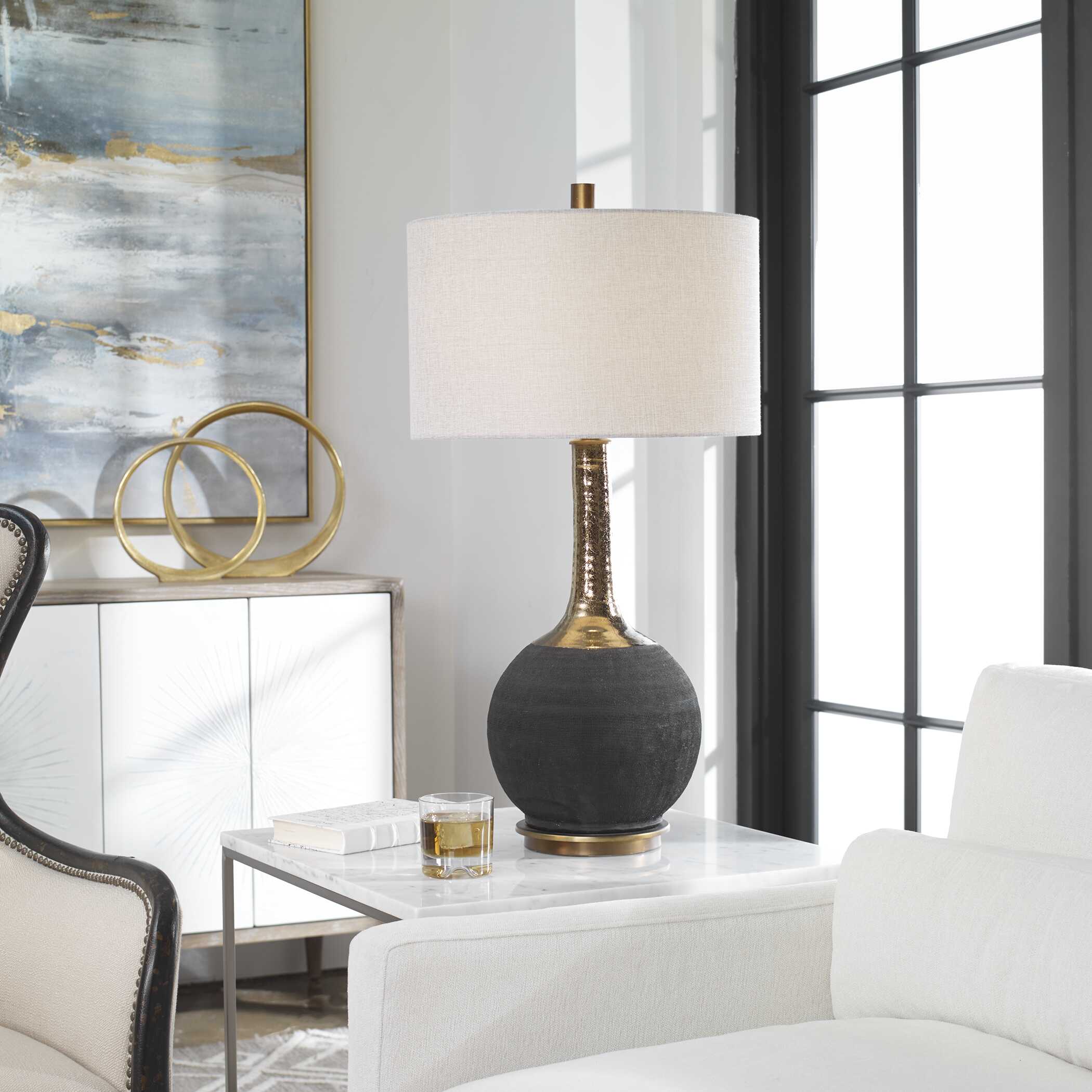 Arnav Textured Black Lamp, by Uttermost, 17" width x 32" height x 17" depth View 2