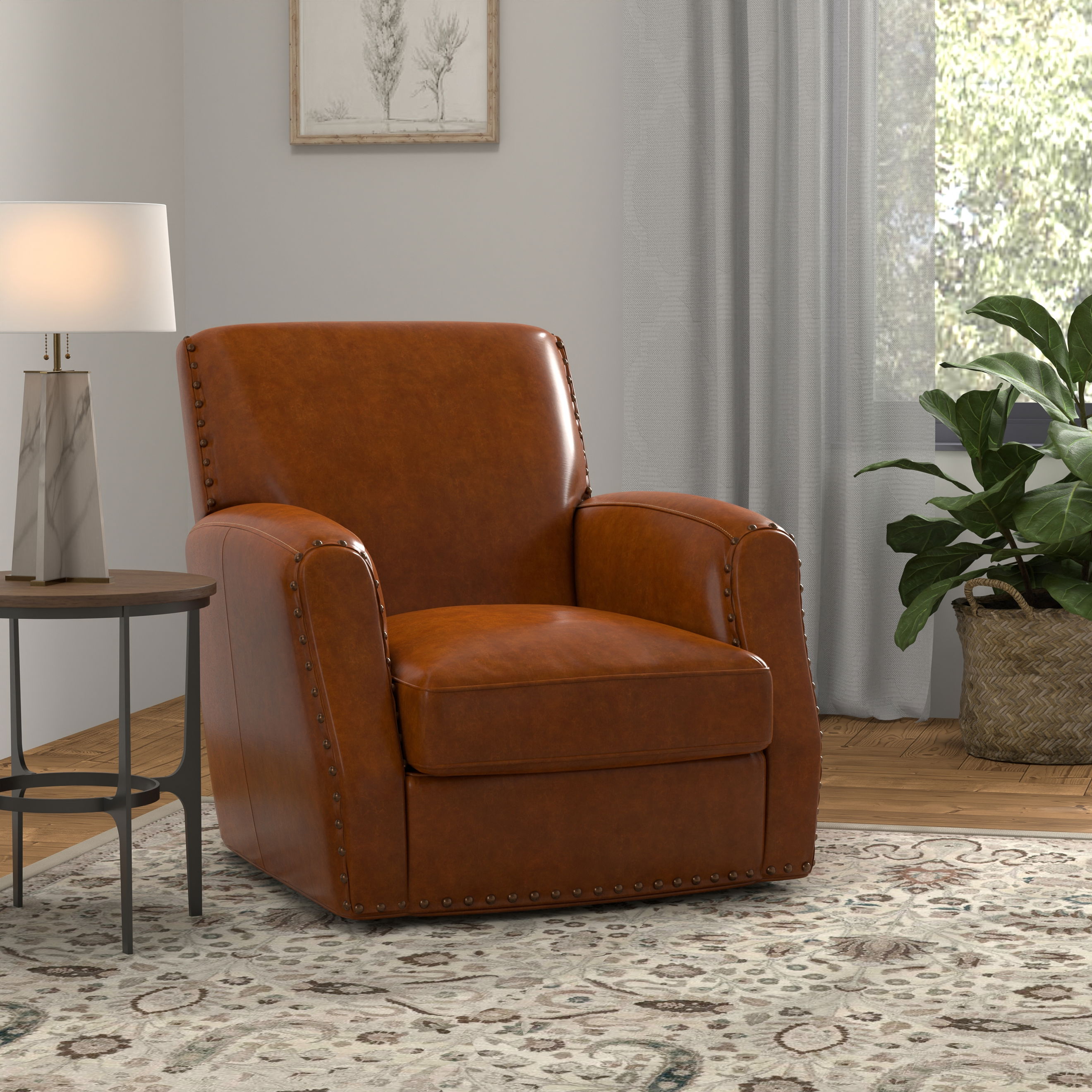Taft Leather Swivel Chair, Havana Brown large image 