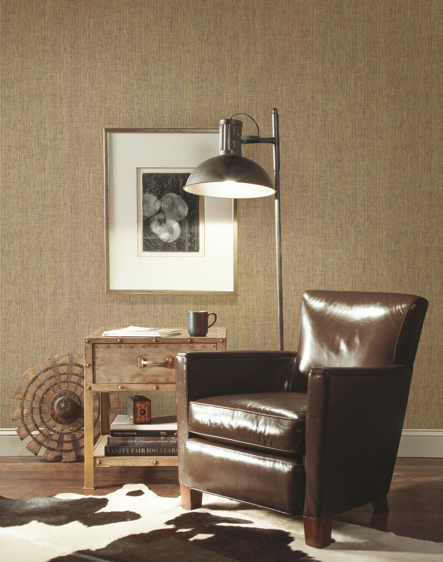 Woven Crosshatch Ramie Grasscloth Beige Wallpaper, by York Wall, 24' length x 3' width x 0.02" depth View 3