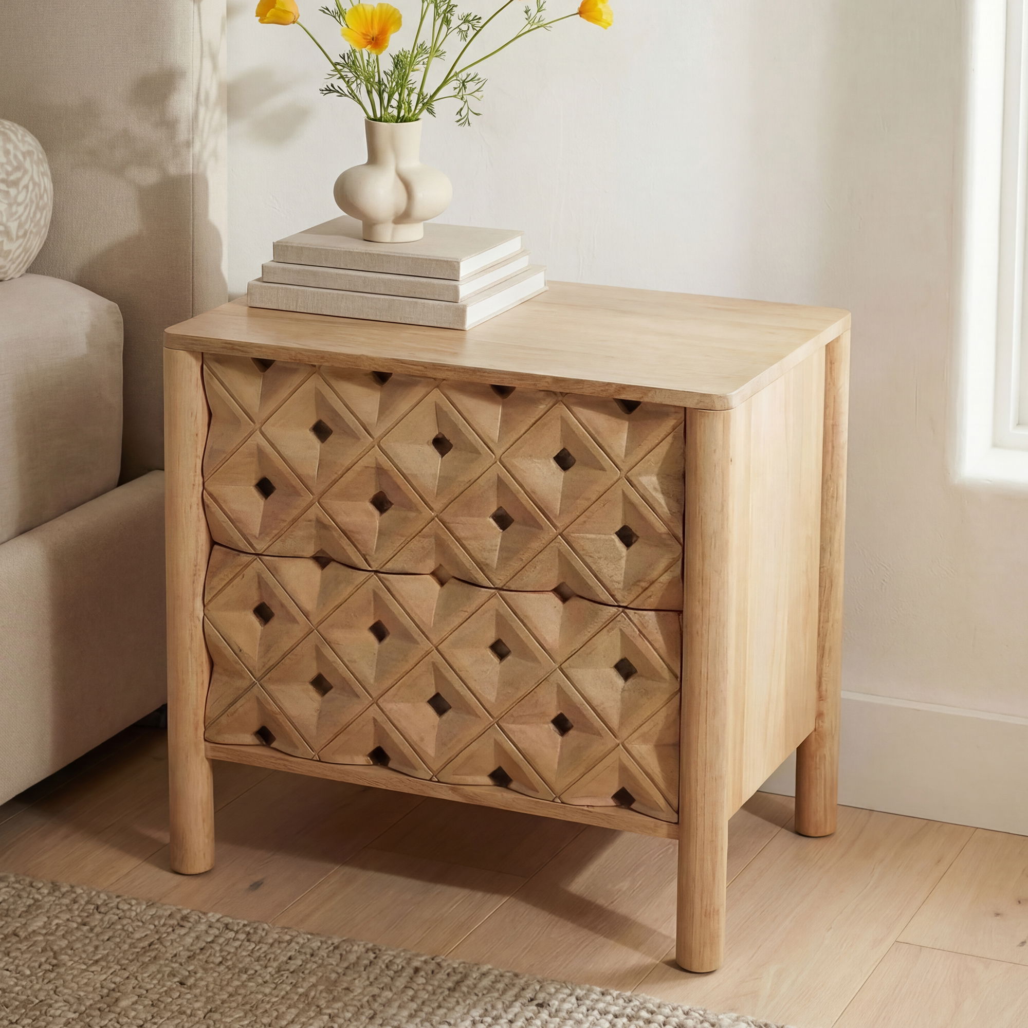 Fulton Nightstand Natural, by Moe's Home, 26" width x 24" height x 18" depth View 9