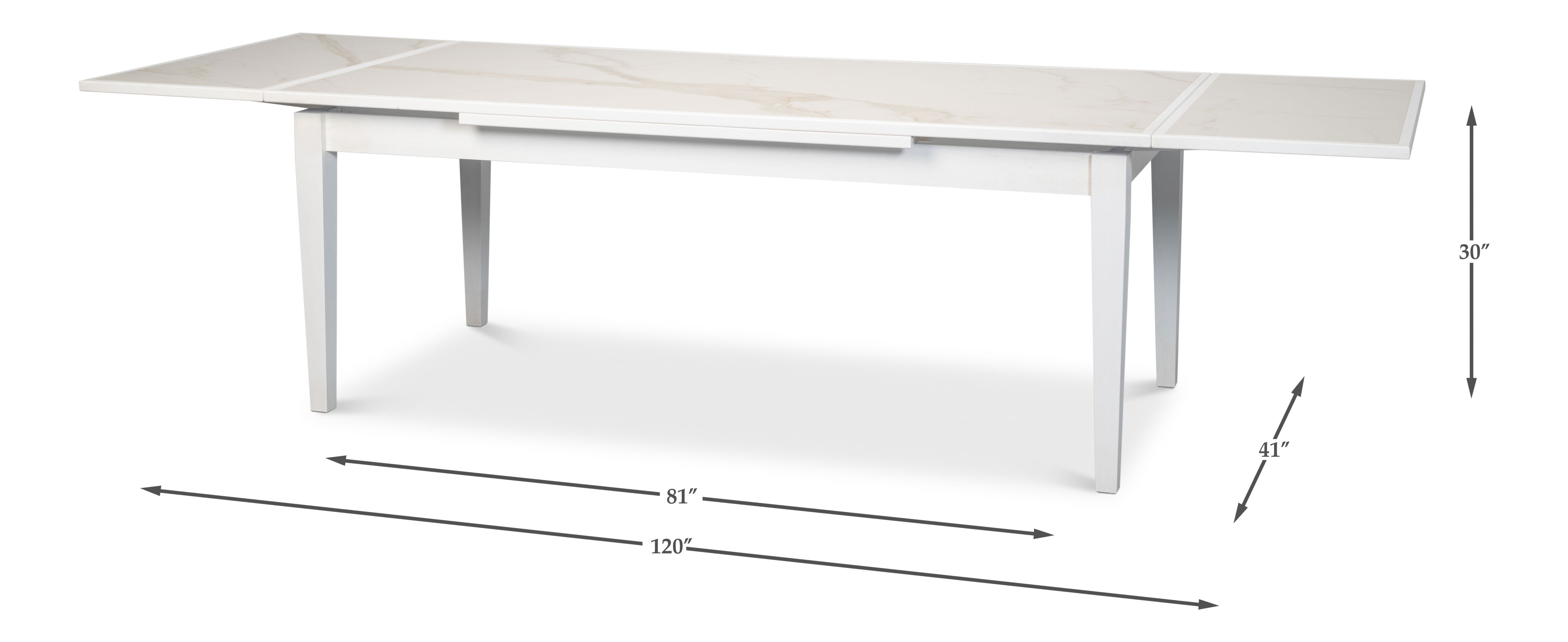 Rect. Extension Dining Table, White, by Sarreid, 81" length x 41" width x 45659" height View 13