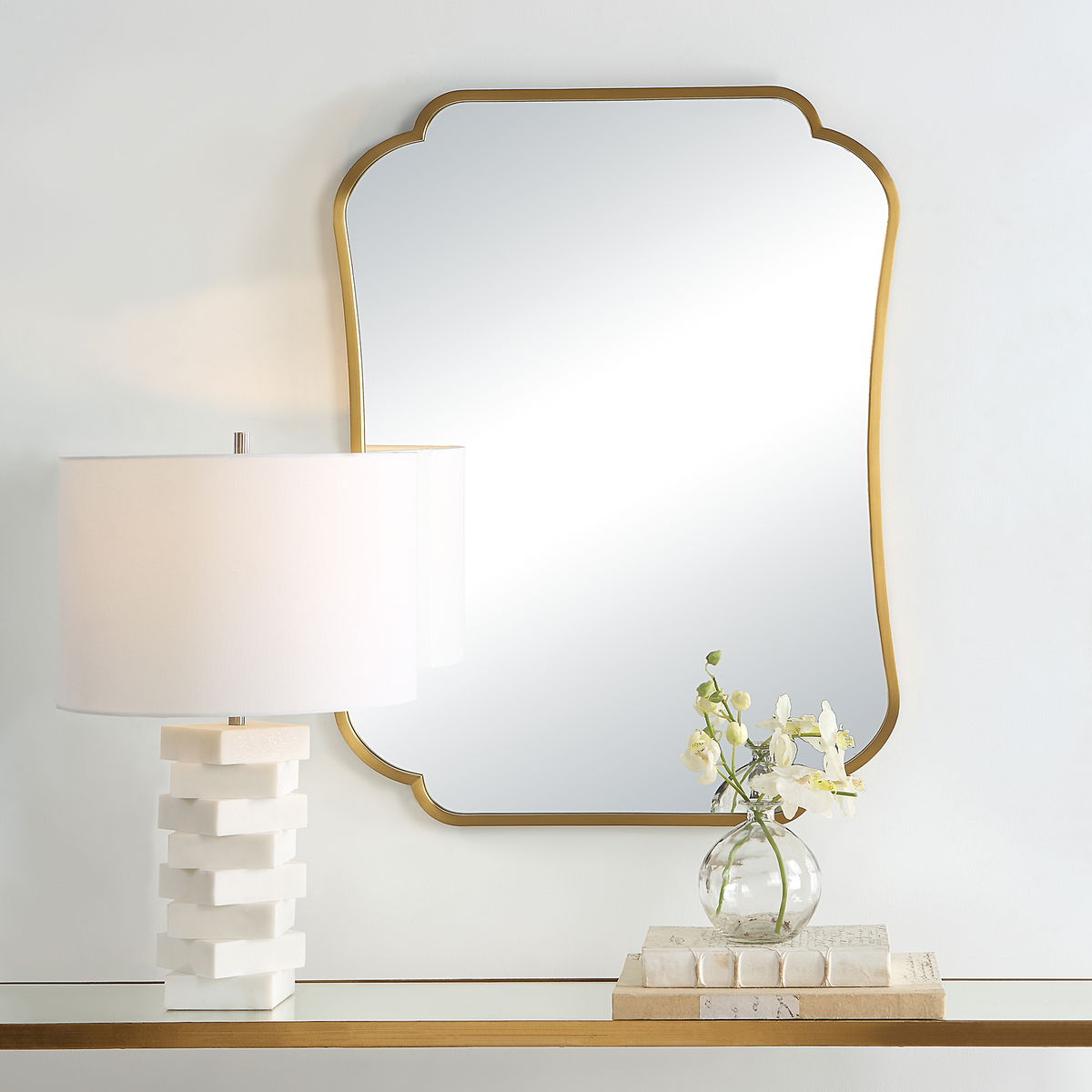 Athena Brushed Brass Mirror, by Uttermost, 24" width x 32" height x 1" depth View 7