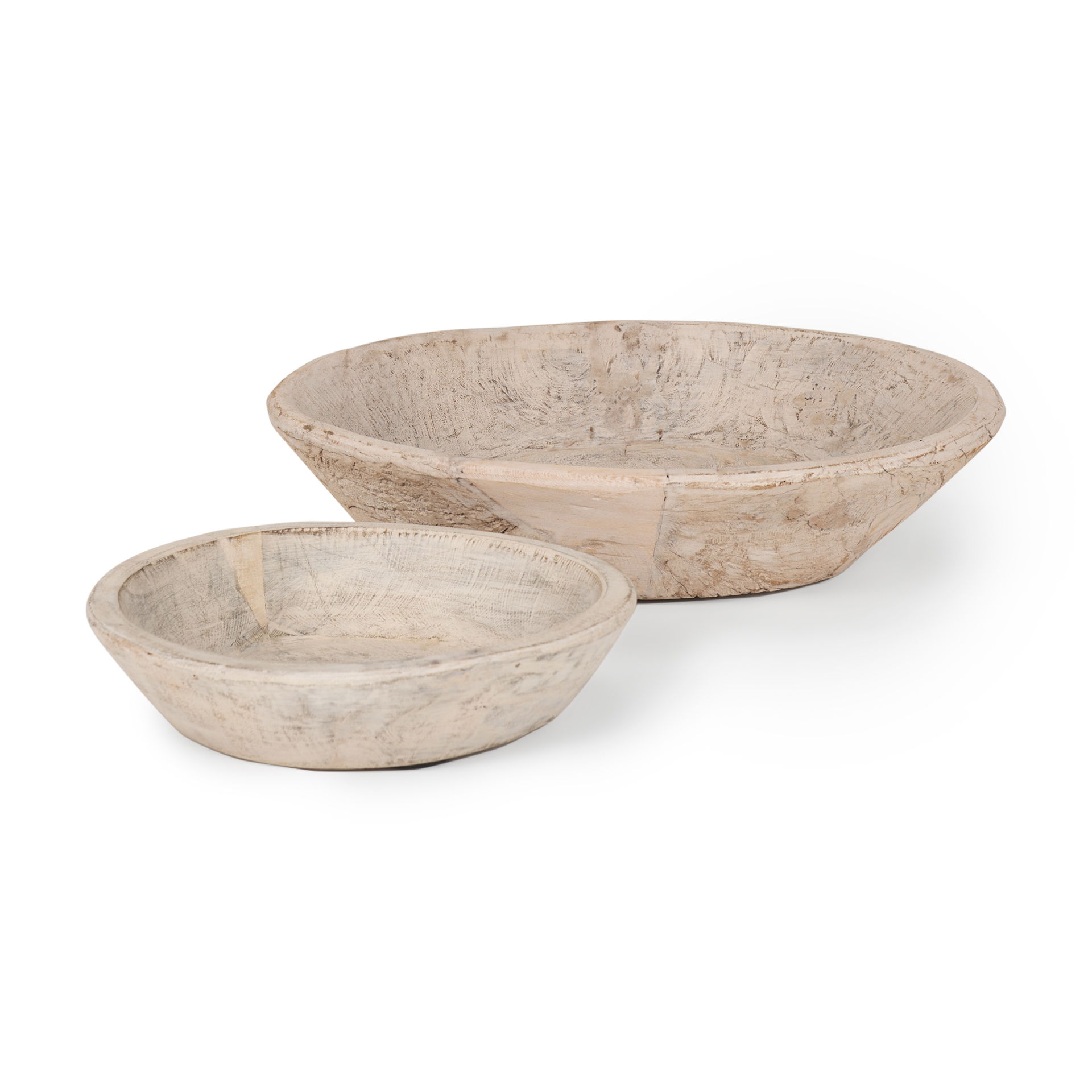 Nikita Set of 2 Large Light-Wash Reclaimed Wood Bowls, Decorative Bowl by Mercana, 17.25" length x 18.25" width x 4.5" height View 1