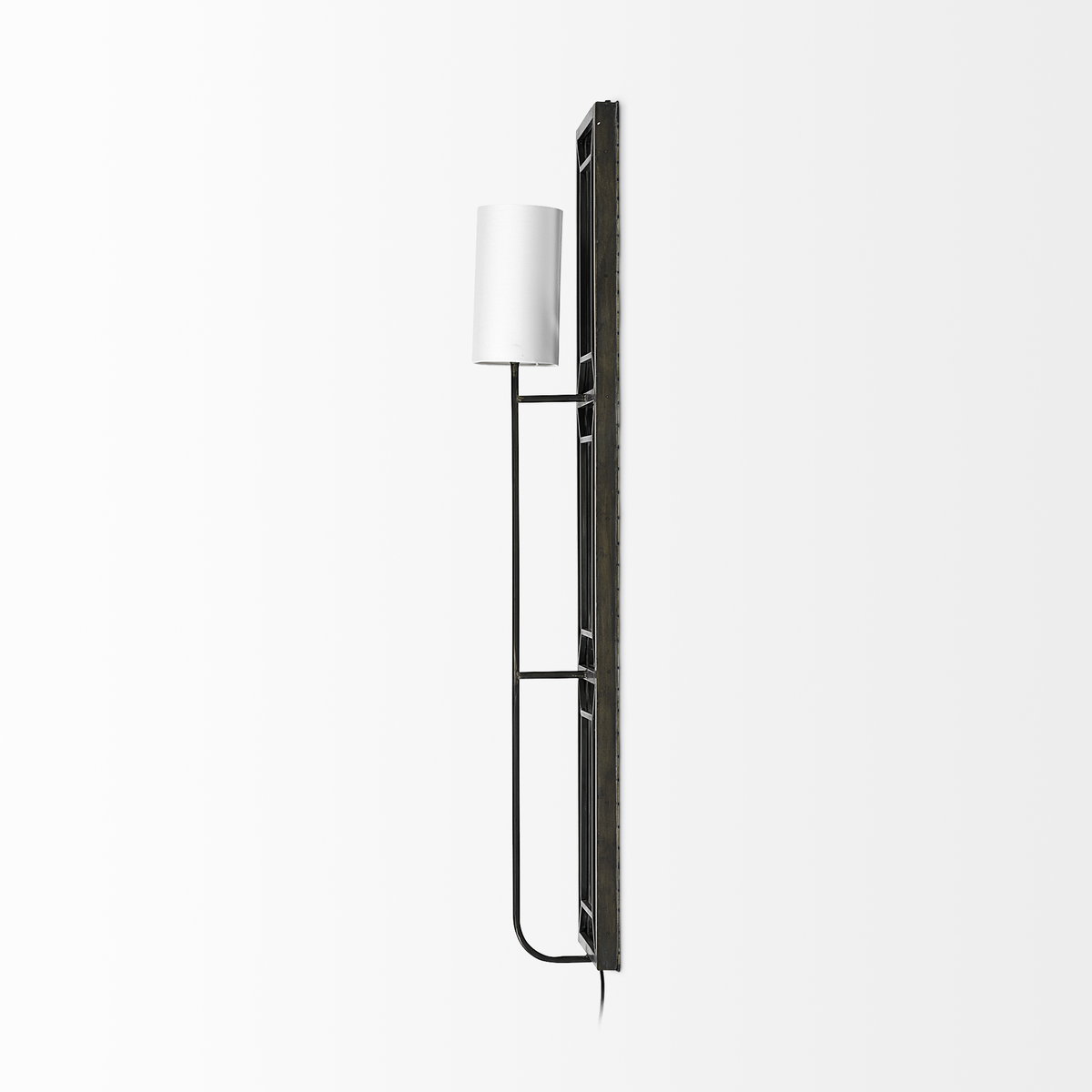 Noah 12.2x55 Black Metal with White Fabric Shade Rectangular Wall Sconce, by Mercana, 12.2" length x 7" width x 55" height View 3