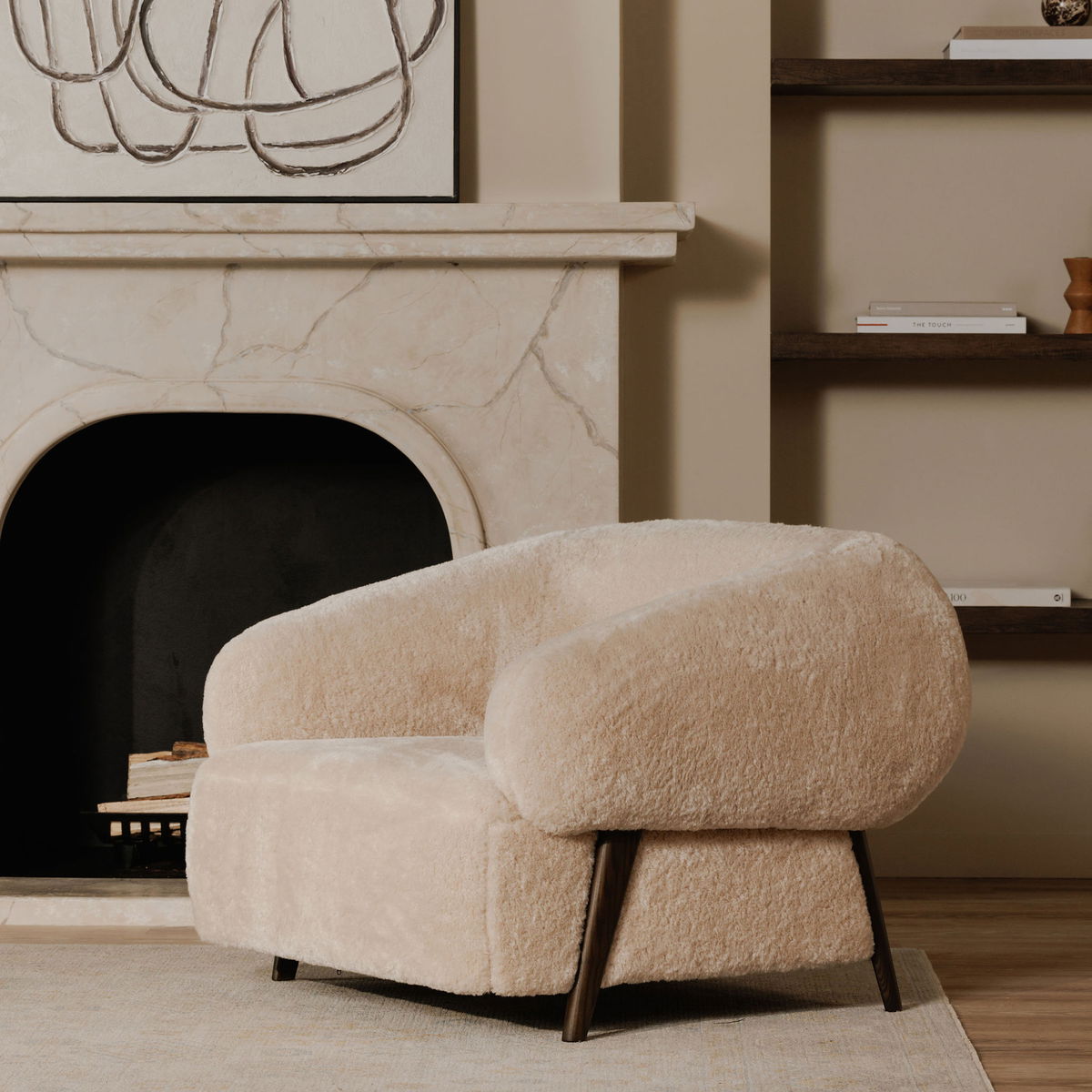 Devlin Lounge Chair Cream Faux Fur, Accent Chair by Moe's Home, 40.55" width x 29.5" height x 40.16" depth View 8