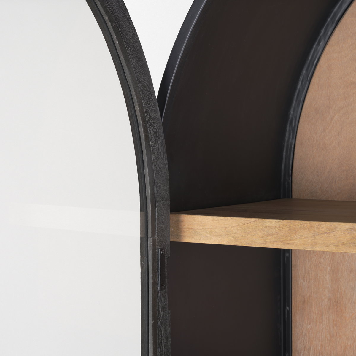 Sloan 42W x 80H Black Wood with Black Metal Frame Arched Cabinet, Cabinets & Sideboard by Mercana, 42" length x 18.5" width x 80" height View 11