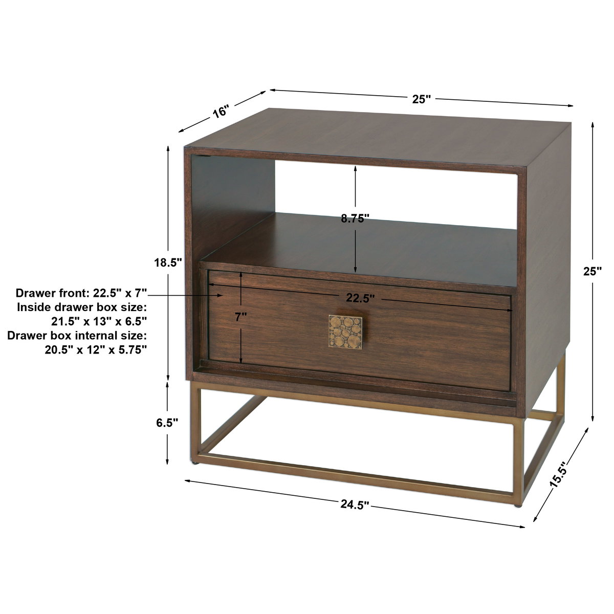 Bexley Walnut Side Table, Side & End Table by Uttermost, 25" width x 25" height x 16" depth View 3