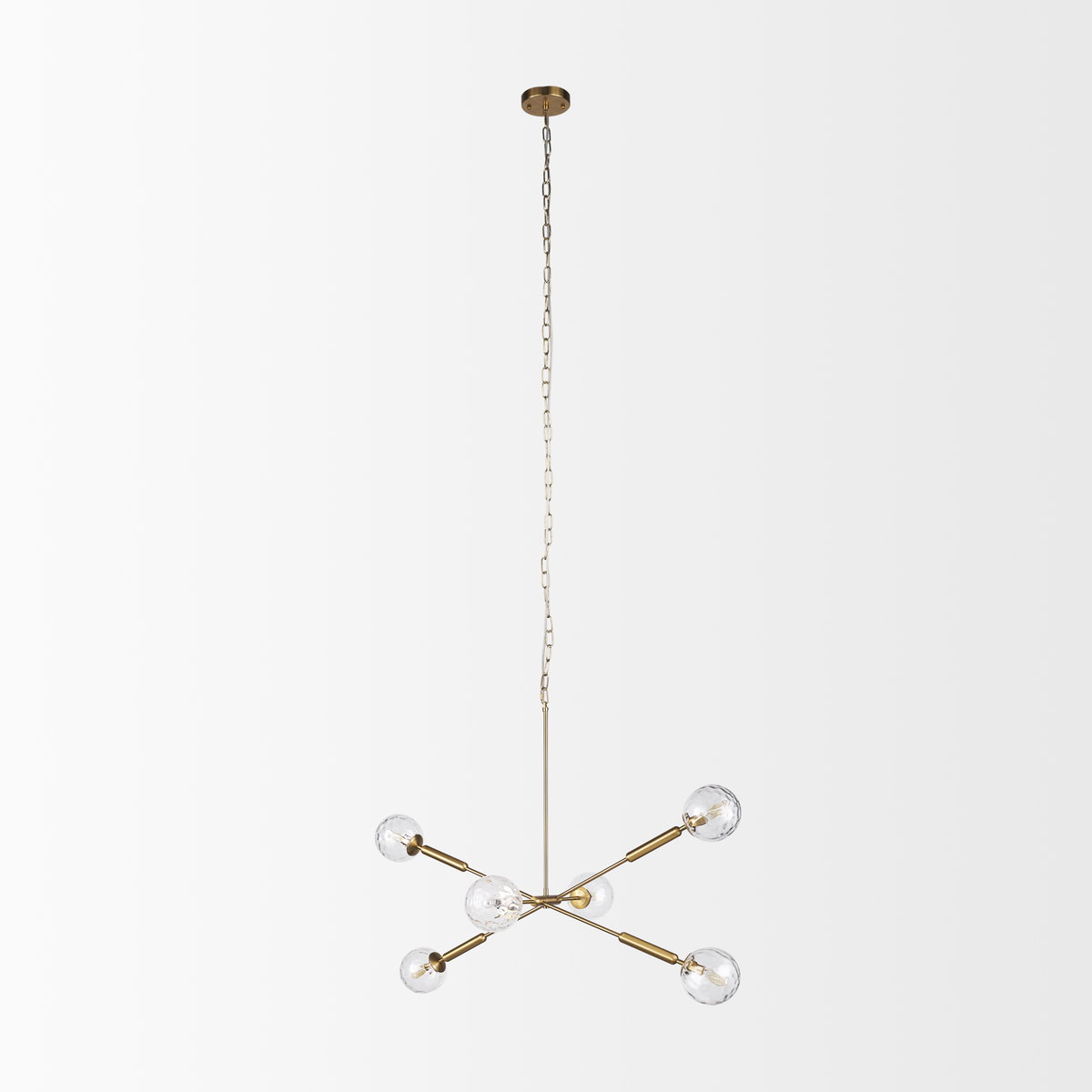 Britton Gold Metal with Clear Glass Globes 6-Light Chandelier, by Mercana, 47" length x 27" width x 33" height View 6
