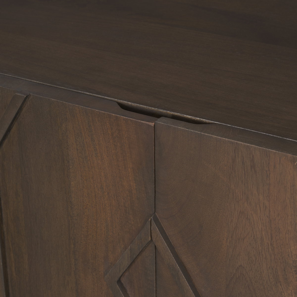 Heera Dark Brown Diamond Motif with Shelf Sideboard, Sideboards & Buffet by Mercana, 71" length x 16.25" width x 32" height View 10