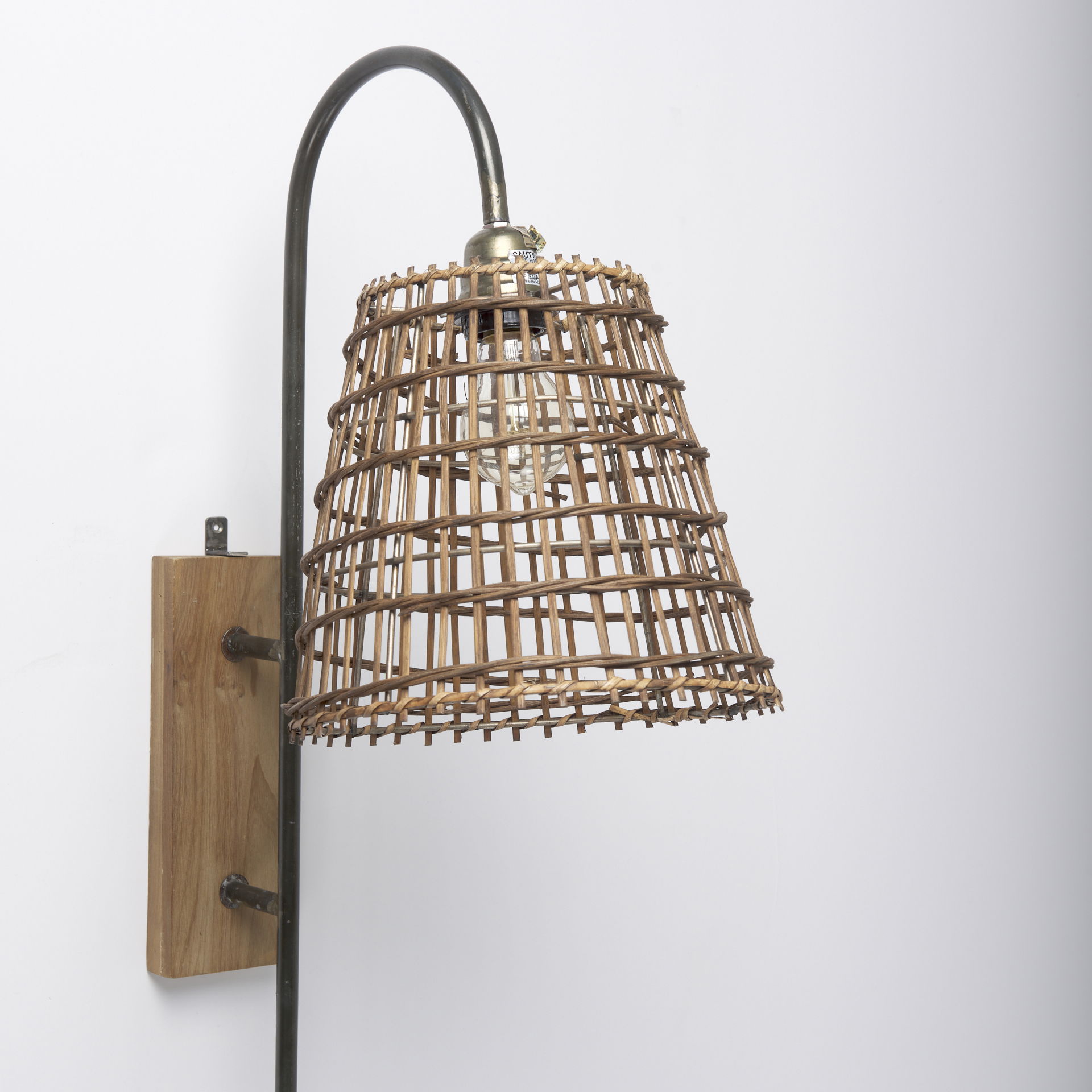 Kiley  Brown Woven Shade with Black Metal Wall Sconce, by Mercana, 27.95" length x 7.01" width x 15.55" height View 4