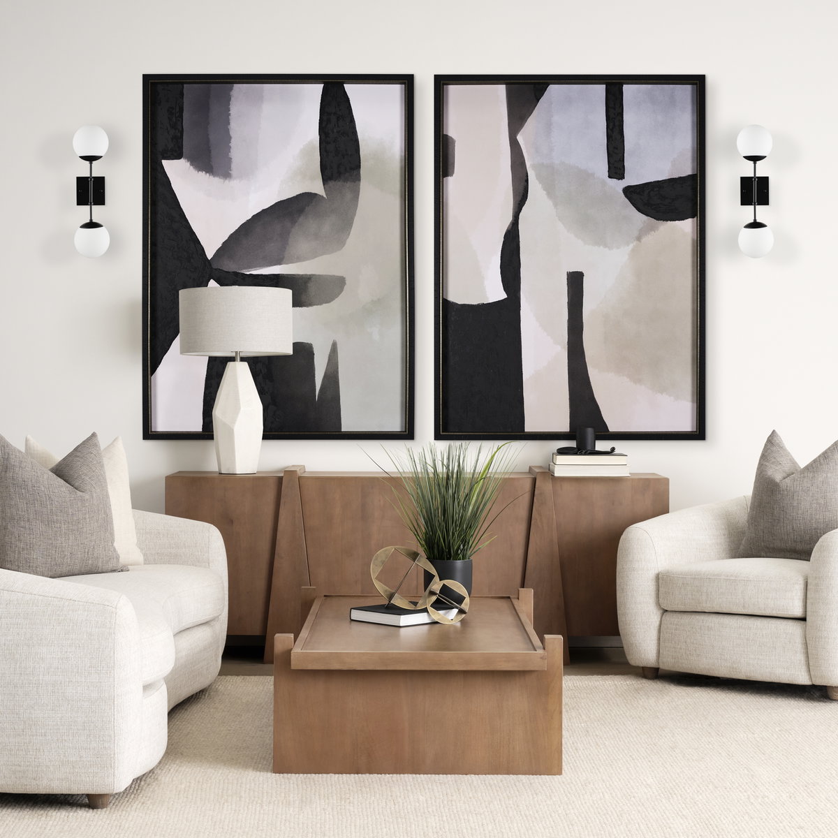 Edie Matte Black Metal with Frosted Glass Globes 2-Light Wall Sconce, by Mercana, 22" length x 7.5" width x 6" height View 2