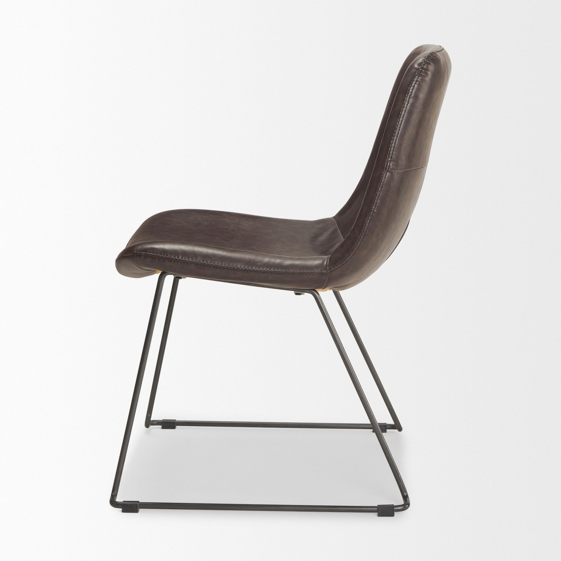 Sawyer I Dark Brown Faux-Leather Seat Black Iron Frame Dining Chair large image 