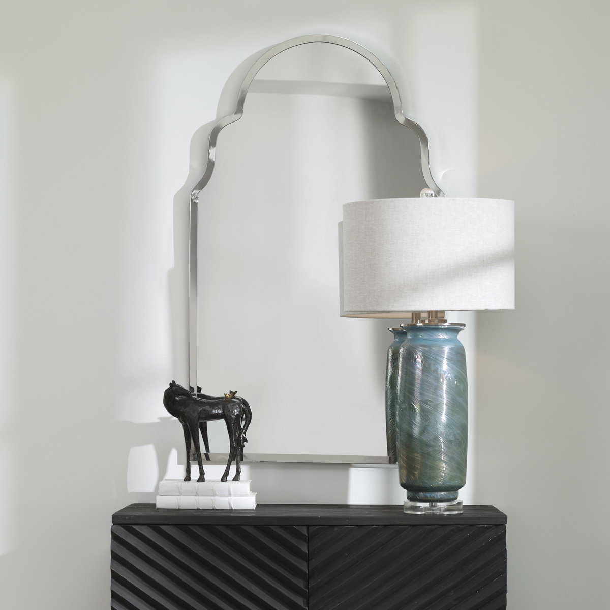 Brayden Nickel Arch Mirror, by Uttermost, 2'1.5" width x 3'6.6" height x 1" depth View 2