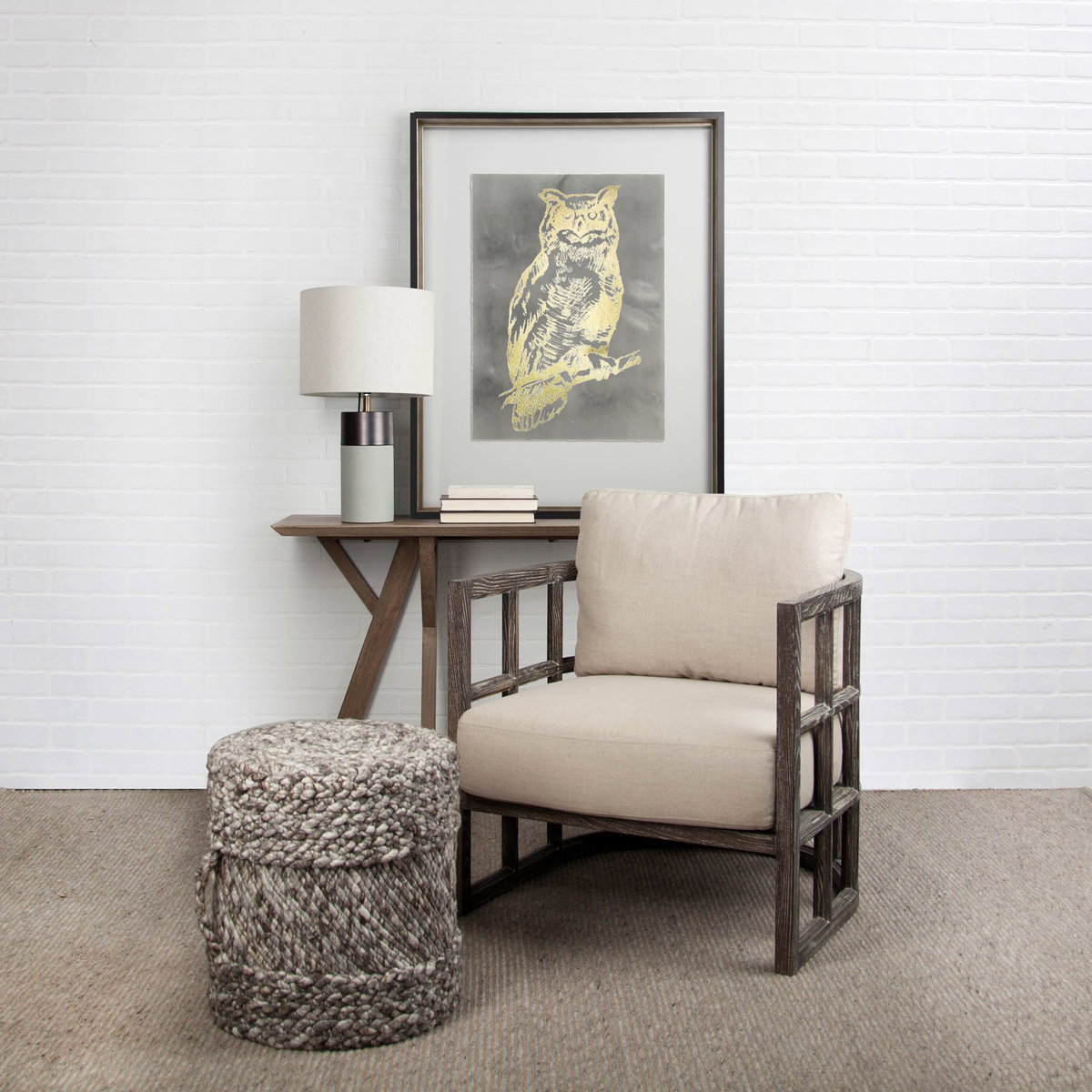 Skylar I Cream Fabric Covered Cushioned Demi-Lune Wooden Frame Accent Chair, by Mercana, 29" length x 29.75" width x 33.75" height View 3