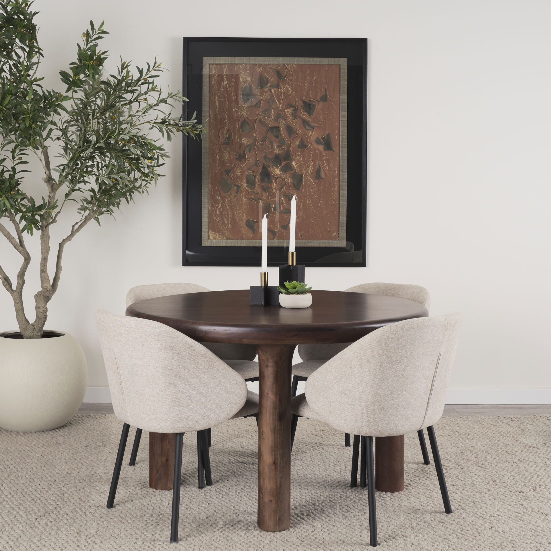 Soma 48' Red Brown Acacia Wood Round Dining Table, by Mercana, 48" length x 48" width x 30" height View 2