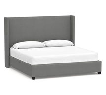 Online Designer Bedroom Elliot Non-Tufted Upholstered Bed, King, Tall Headboard 54.5"h, Basketweave Slub Charcoal