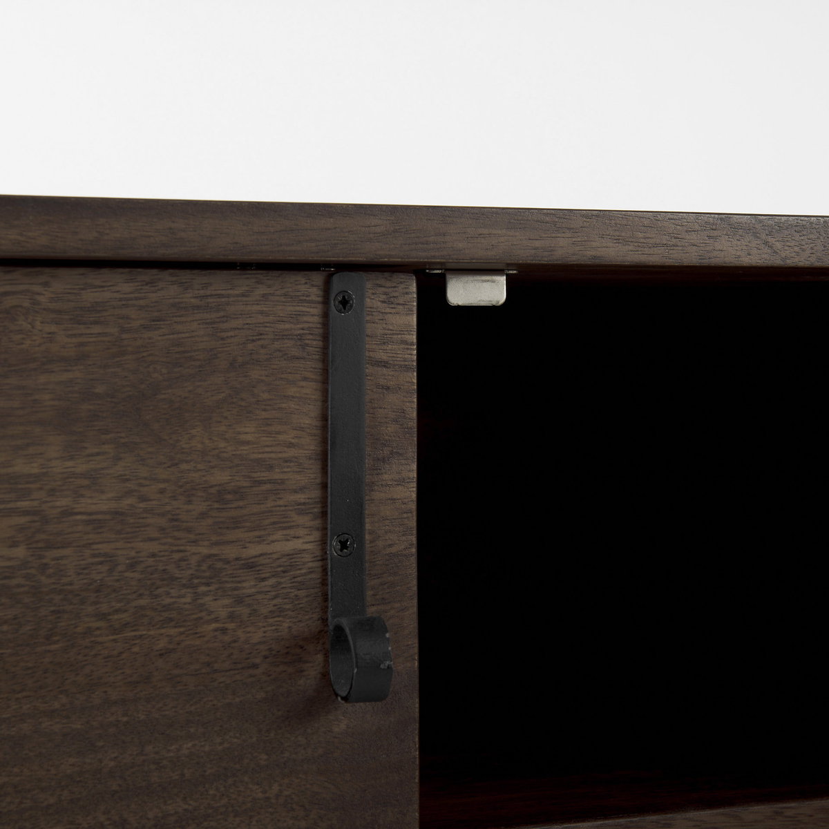 Glenn 38L x 16W x 30H Dark Brown Wood with Black Iron Frame, 2 Door Accent Cabinet, Cabinets & Chest by Mercana, 37.5" length x 16" width x 30" height View 9